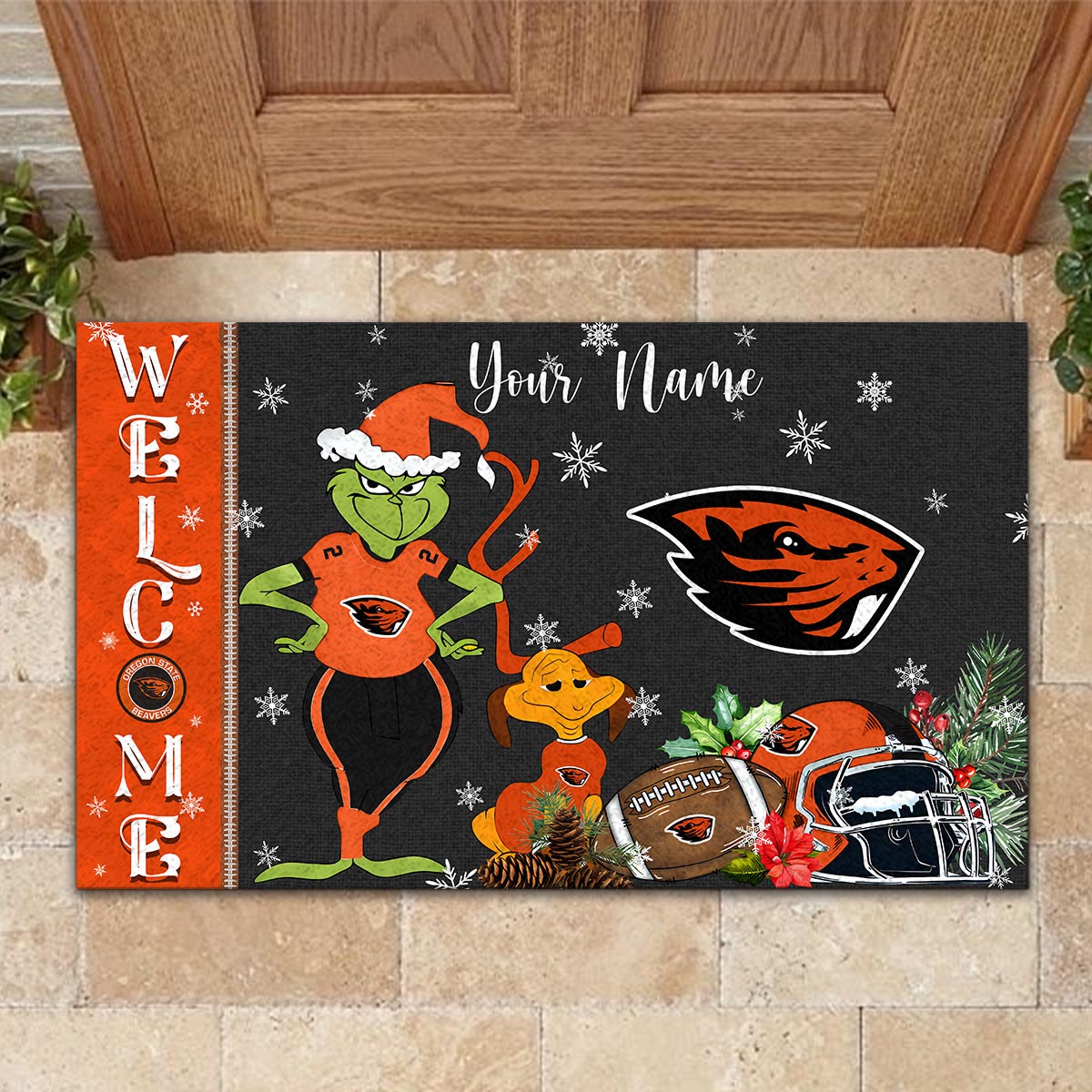 Oregon State Beavers Grinch Christmas Welcome Football Doormat - Famjoys Oregon State Beavers Grinch Christmas Welcome Football Doormat - Famjoys