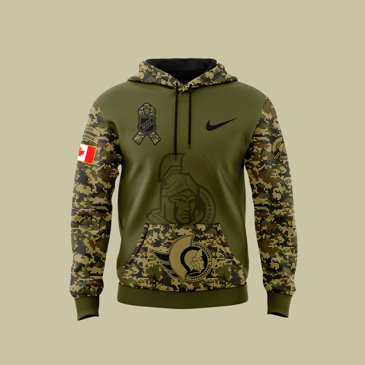 Ottawa Senators Camo Salute to Service Premium Club Fleece Pullover Hoodie - Famjoys Ottawa Senators Camo Salute to Service Premium Club Fleece Pullover Hoodie - Famjoys