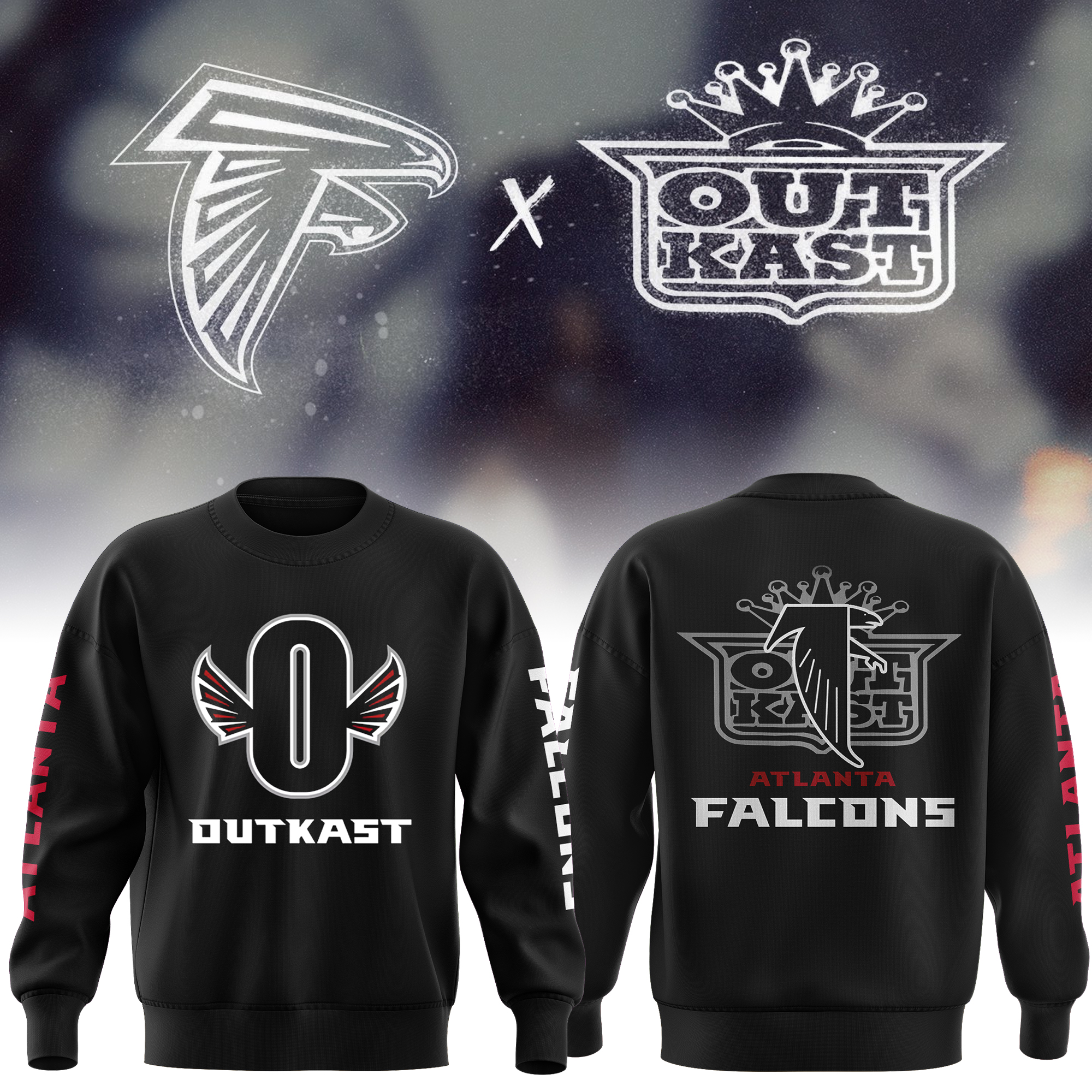 Outkast x Atlanta Falcons Black Pullover Sweatershirt - Famjoys Outkast x Atlanta Falcons Black Pullover Sweatershirt - Famjoys