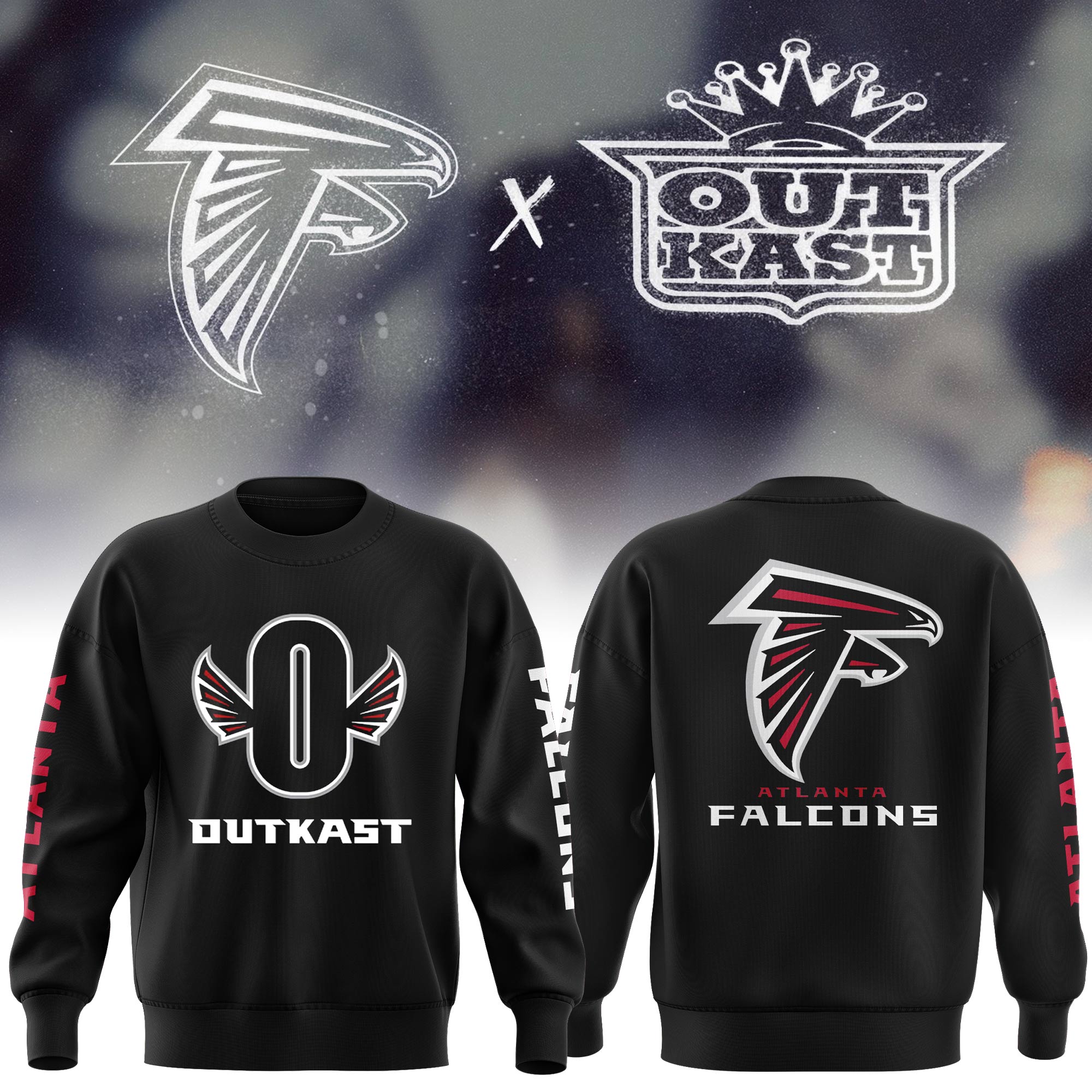 Outkast x Atlanta Falcons Black Pullover Sweatshirt - Famjoys Outkast x Atlanta Falcons Black Pullover Sweatshirt - Famjoys