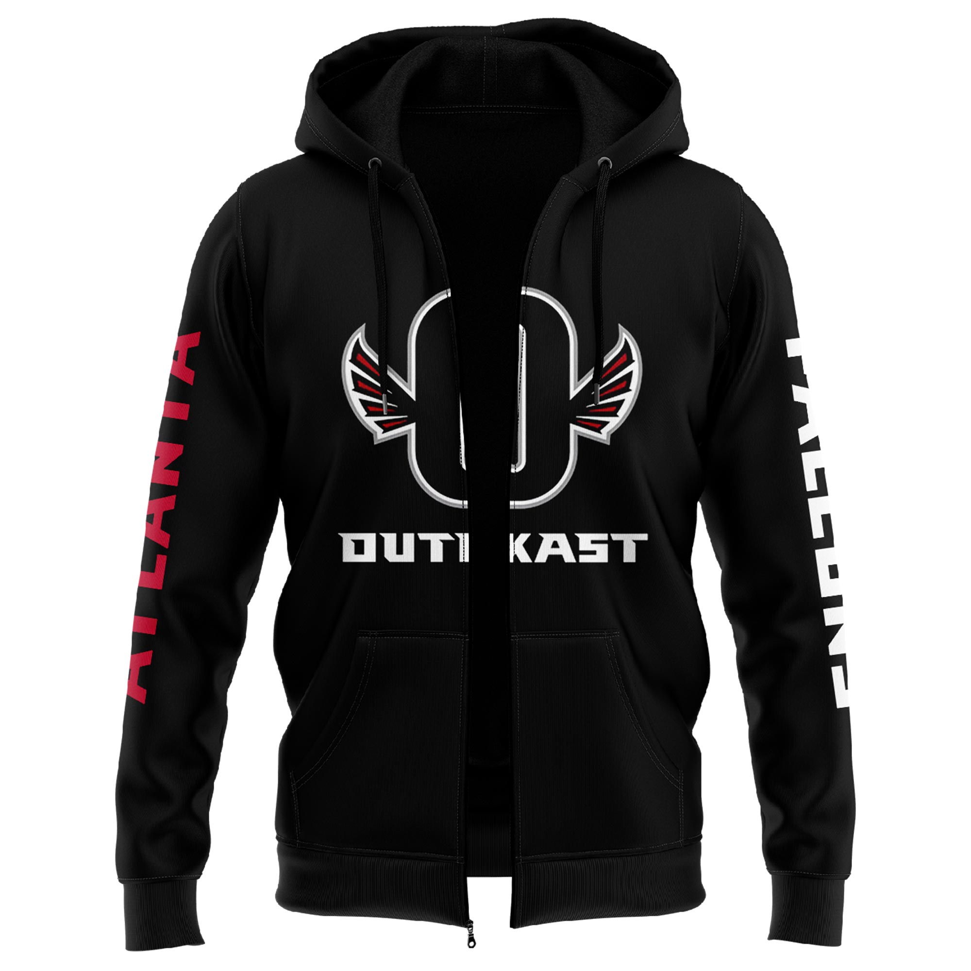 Outkast x Atlanta Falcons Black Pullover Zip Hoodie - Famjoys Outkast x Atlanta Falcons Black Pullover Zip Hoodie - Famjoys