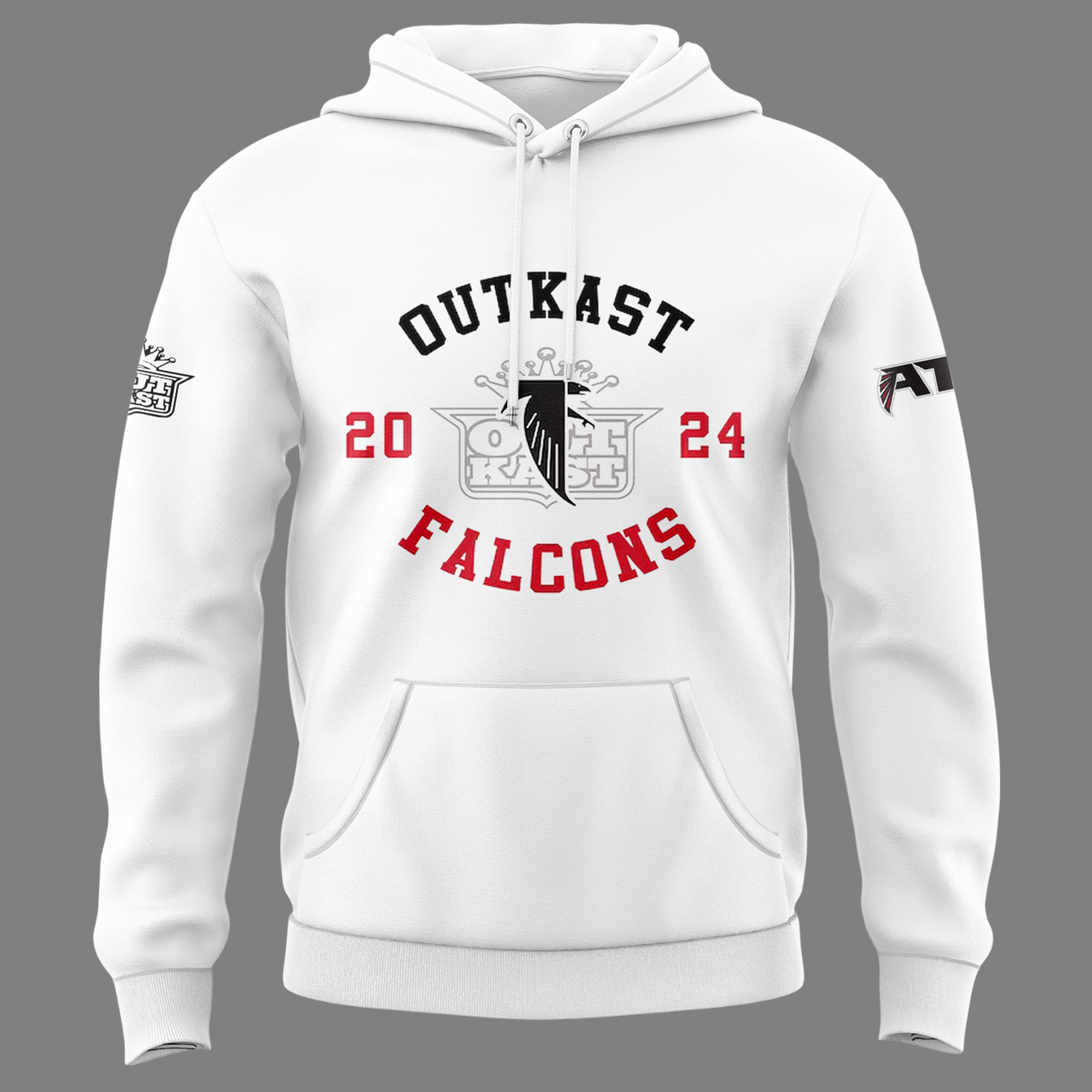 Outkast x Atlanta Falcons White Pullover Hoodie - Famjoys Outkast x Atlanta Falcons White Pullover Hoodie - Famjoys