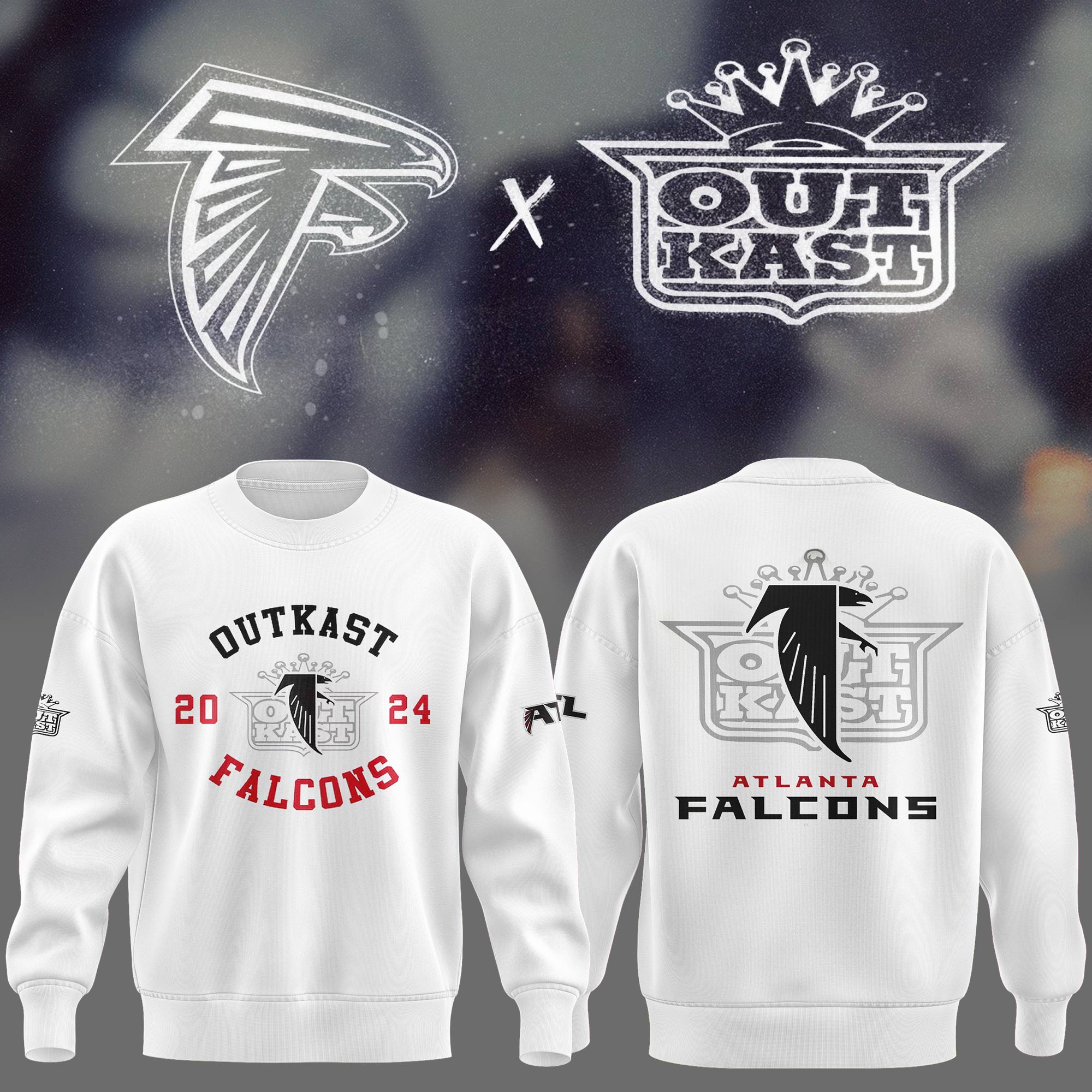 Outkast x Atlanta Falcons White Pullover Sweatershirt - Famjoys Outkast x Atlanta Falcons White Pullover Sweatershirt - Famjoys