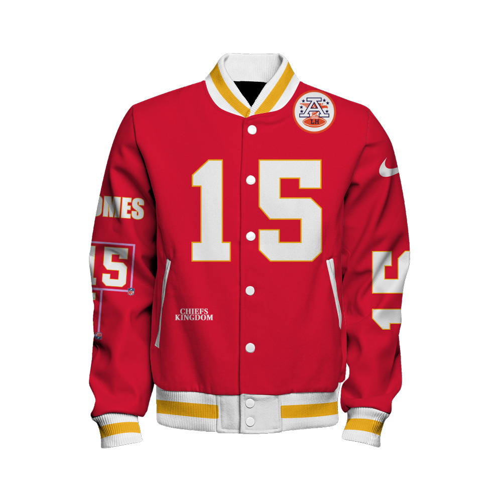 Patrick Mahomes #15 Kansas City Chiefs National Football League Unisex Varsity Jacket - Famjoys Patrick Mahomes #15 Kansas City Chiefs National Football League Unisex Varsity Jacket - Famjoys