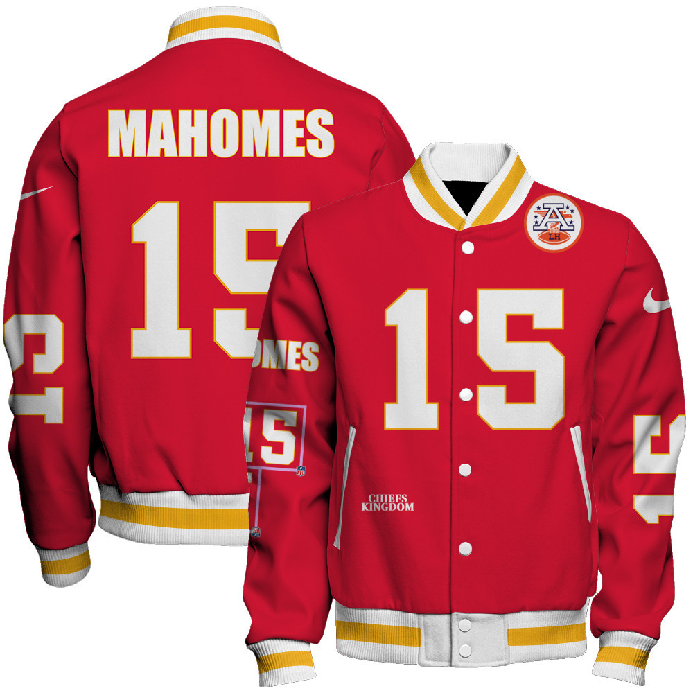 Patrick Mahomes #15 Kansas City Chiefs National Football League Unisex Varsity Jacket - Famjoys Patrick Mahomes #15 Kansas City Chiefs National Football League Unisex Varsity Jacket - Famjoys