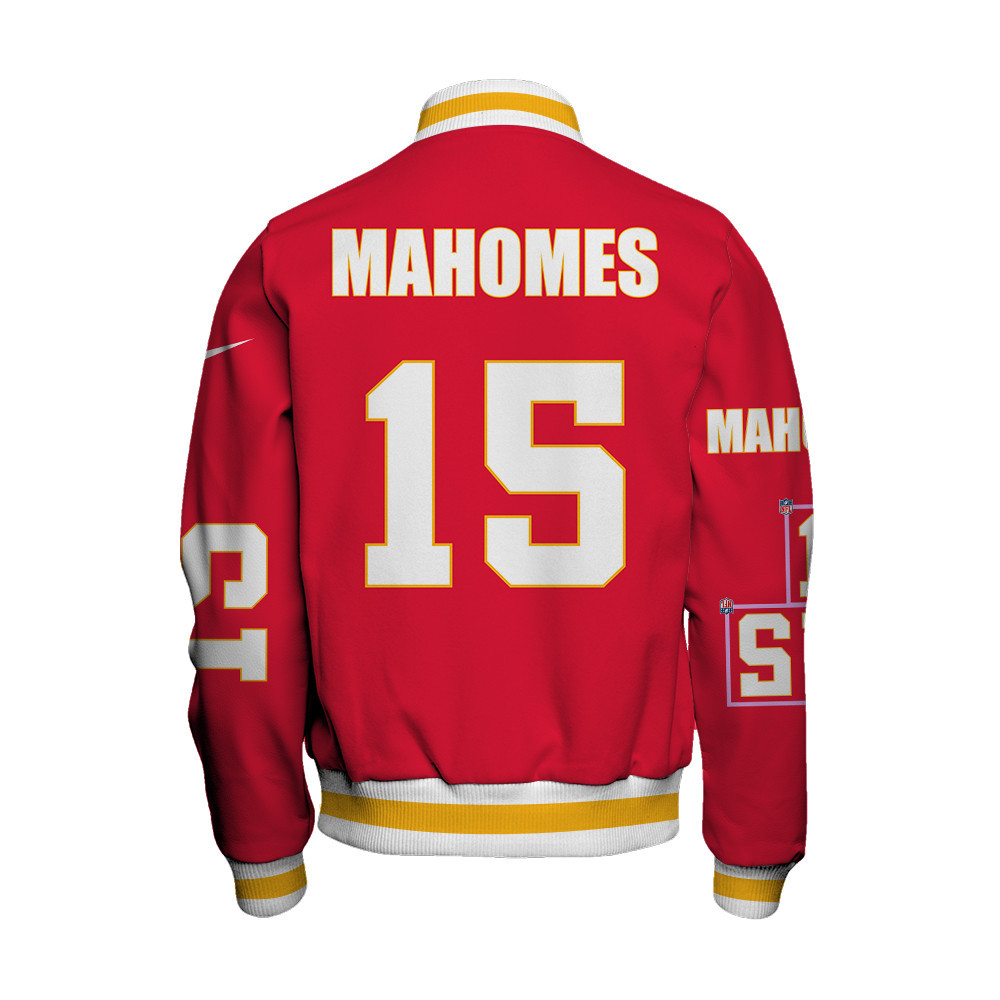 Patrick Mahomes #15 Kansas City Chiefs National Football League Unisex Varsity Jacket - Famjoys Patrick Mahomes #15 Kansas City Chiefs National Football League Unisex Varsity Jacket - Famjoys