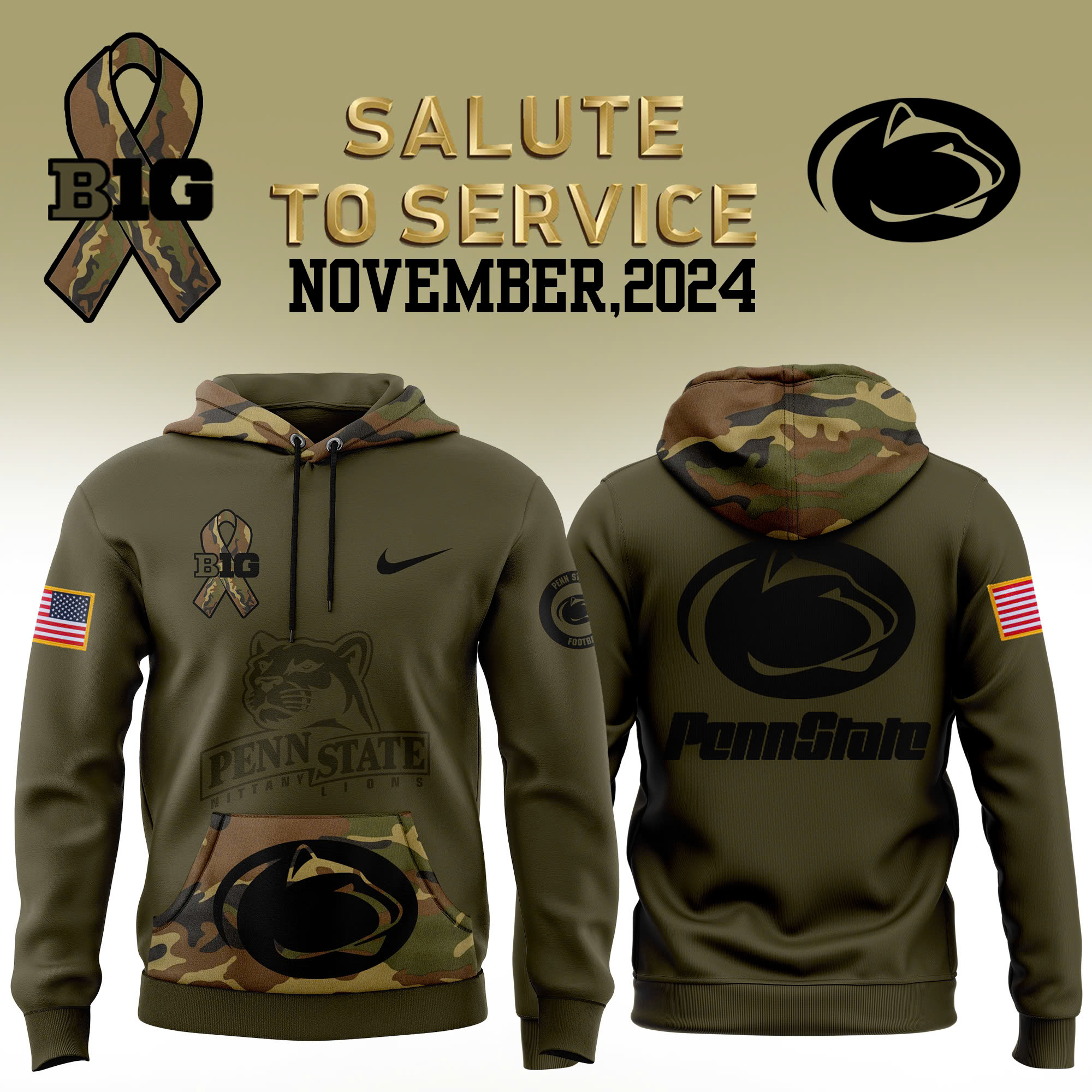 Penn State Football Camo Salute to Service Club Fleece Pullover Hoodie v2 - Famjoys Penn State Football Camo Salute to Service Club Fleece Pullover Hoodie v2 - Famjoys
