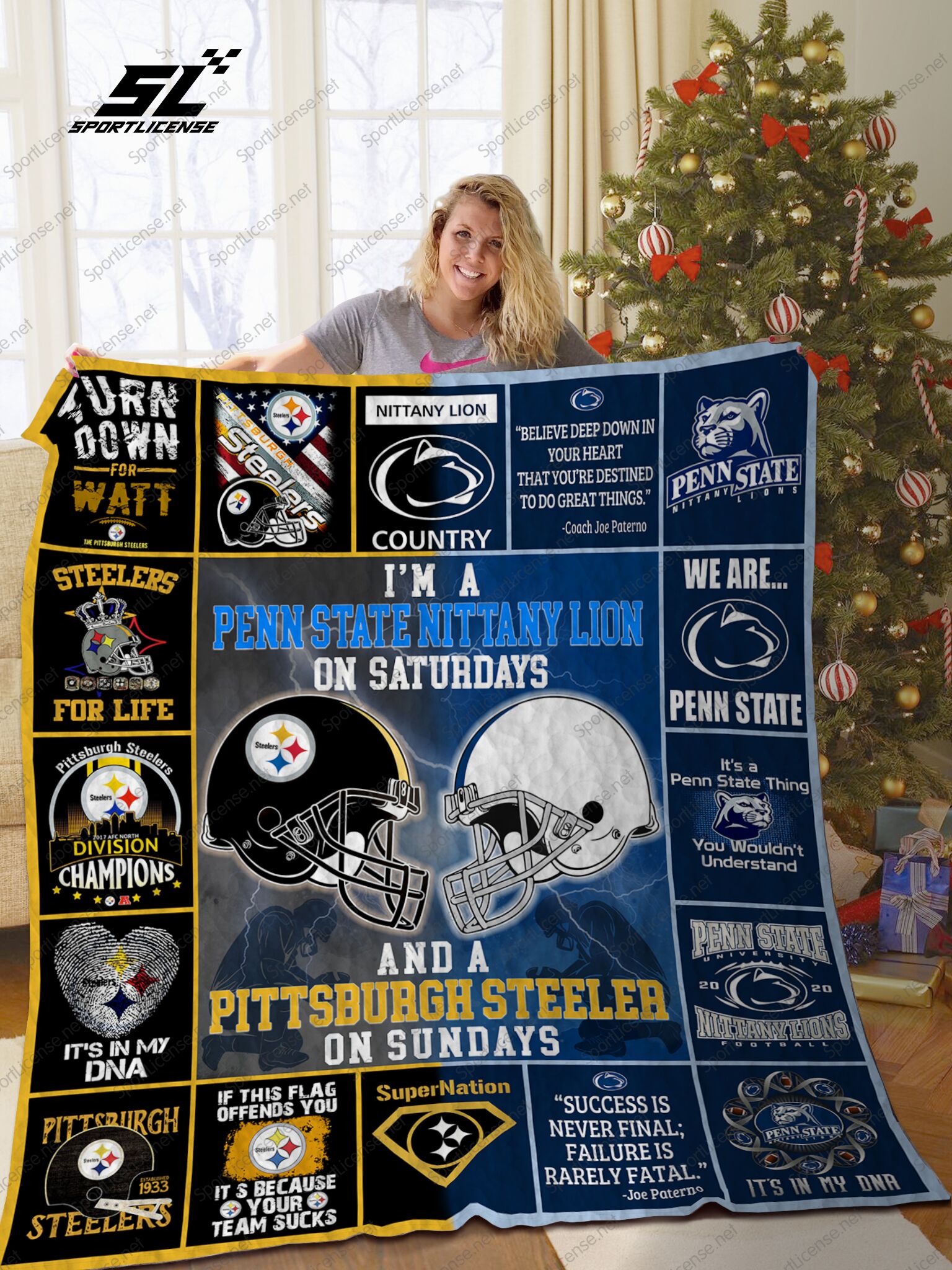 Penn State Nittany Lion & Pittsburgh Steeler Quilt Blanket - Famjoys Penn State Nittany Lion & Pittsburgh Steeler Quilt Blanket - Famjoys