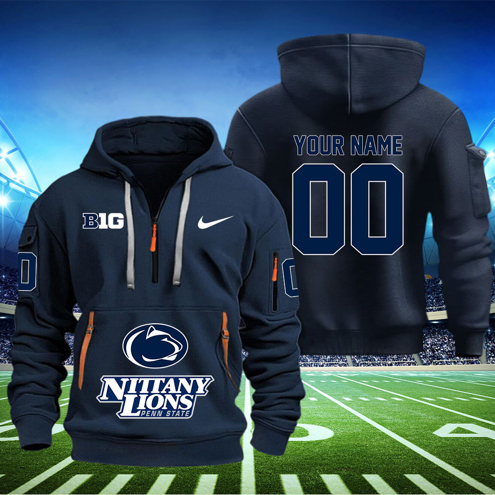 Penn State Nittany Lions Football Quarter Zip Hoodie - Famjoys Penn State Nittany Lions Football Quarter Zip Hoodie - Famjoys