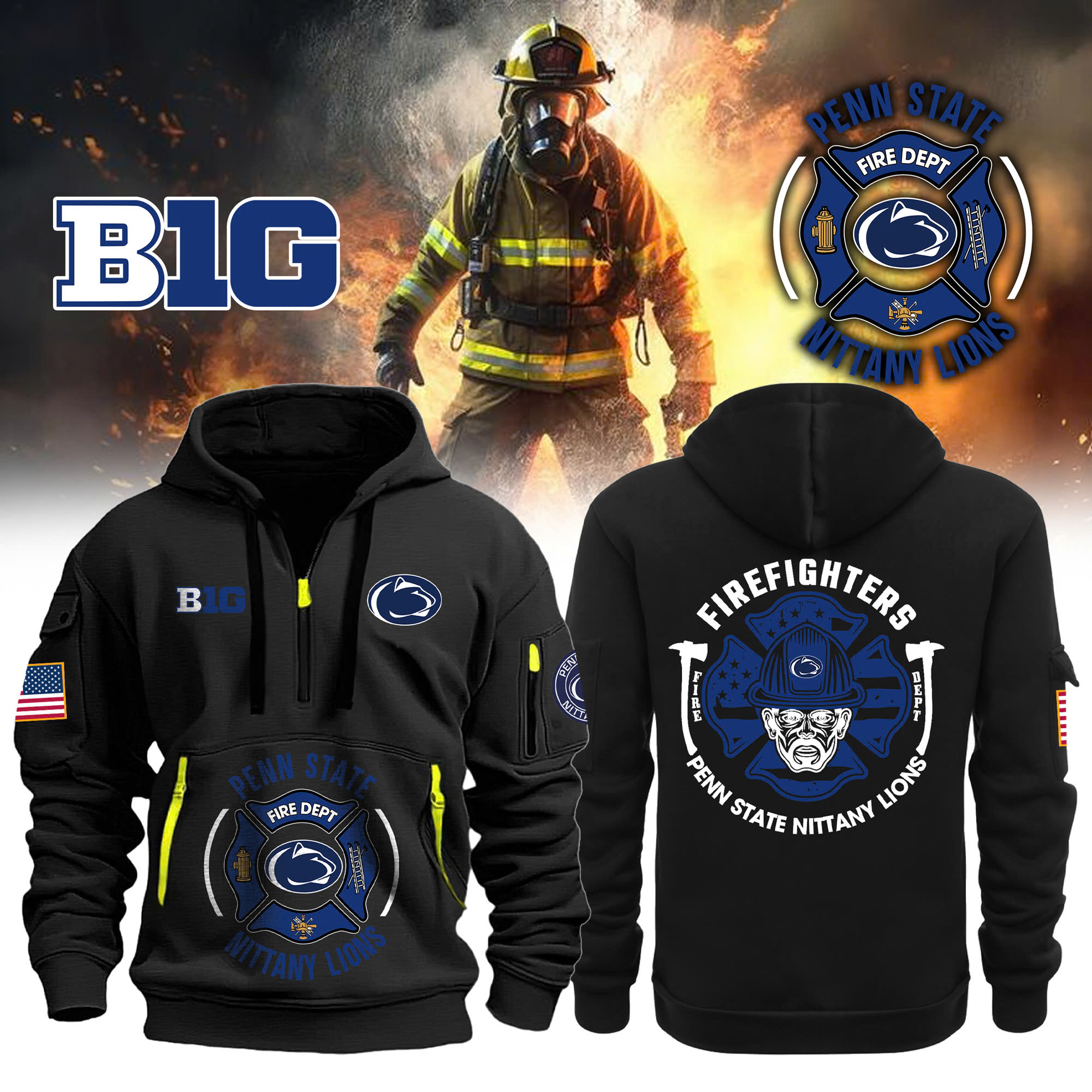 Penn State Nittany Lions Football x Firefighter Appreciation Night Premium Hoodie - Famjoys Penn State Nittany Lions Football x Firefighter Appreciation Night Premium Hoodie - Famjoys