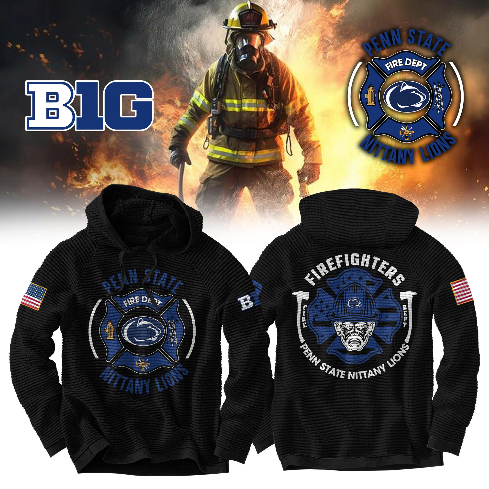 Penn State Nittany Lions Football x Firefighter Appreciation Night Premium Waffle Hoodie - Famjoys Penn State Nittany Lions Football x Firefighter Appreciation Night Premium Waffle Hoodie - Famjoys