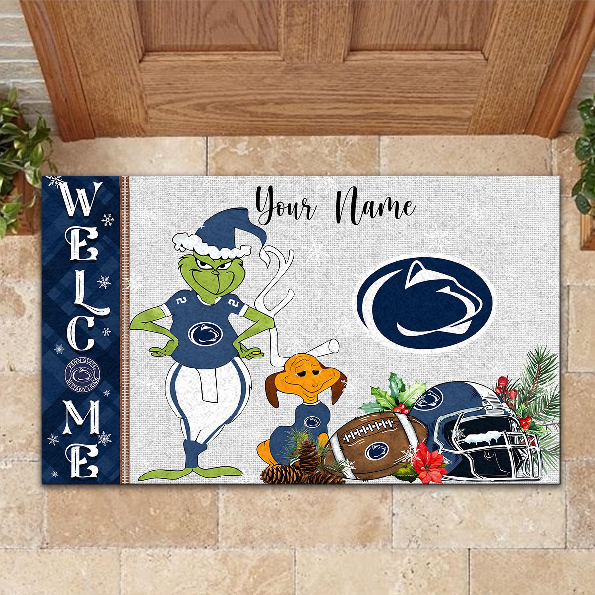 Penn State Nittany Lions Grinch Christmas Welcome Football Doormat - Famjoys Penn State Nittany Lions Grinch Christmas Welcome Football Doormat - Famjoys