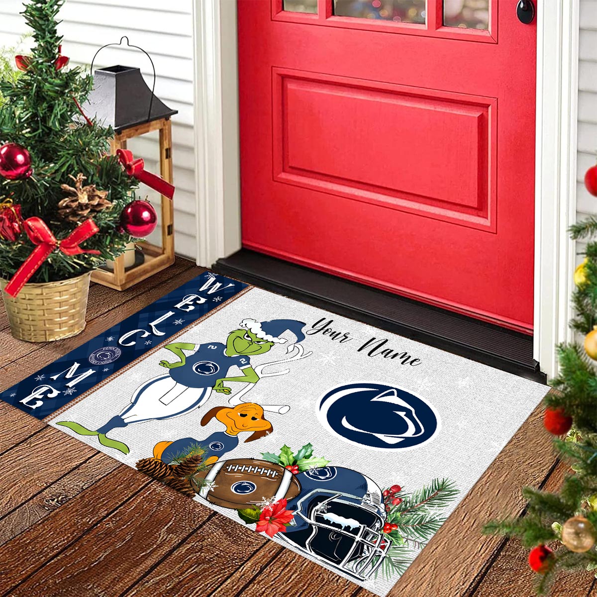 Penn State Nittany Lions Grinch Christmas Welcome Football Doormat - Famjoys Penn State Nittany Lions Grinch Christmas Welcome Football Doormat - Famjoys