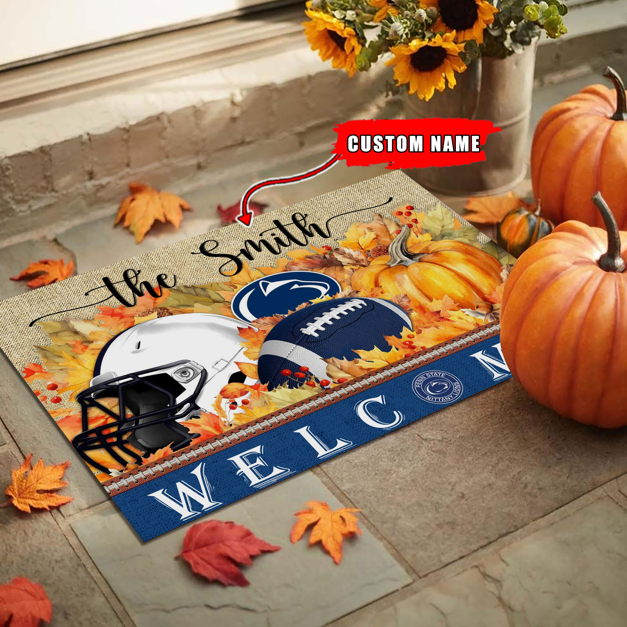 Penn State Nittany Lions Welcome Fall Football Doormat - Famjoys Penn State Nittany Lions Welcome Fall Football Doormat - Famjoys