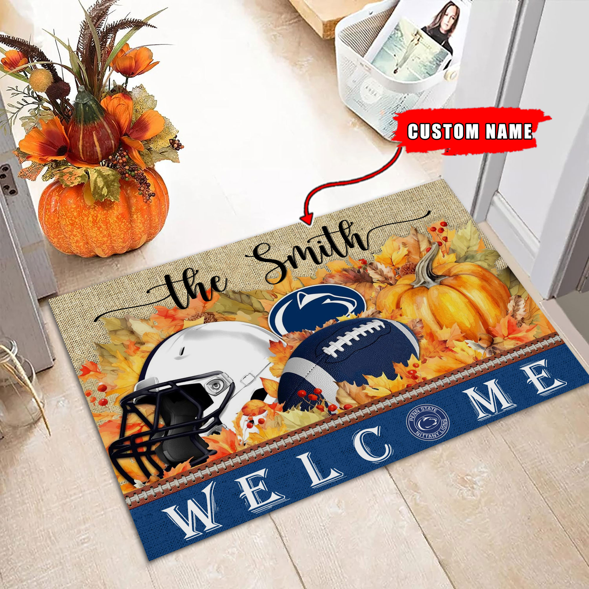 Penn State Nittany Lions Welcome Fall Football Doormat - Famjoys Penn State Nittany Lions Welcome Fall Football Doormat - Famjoys