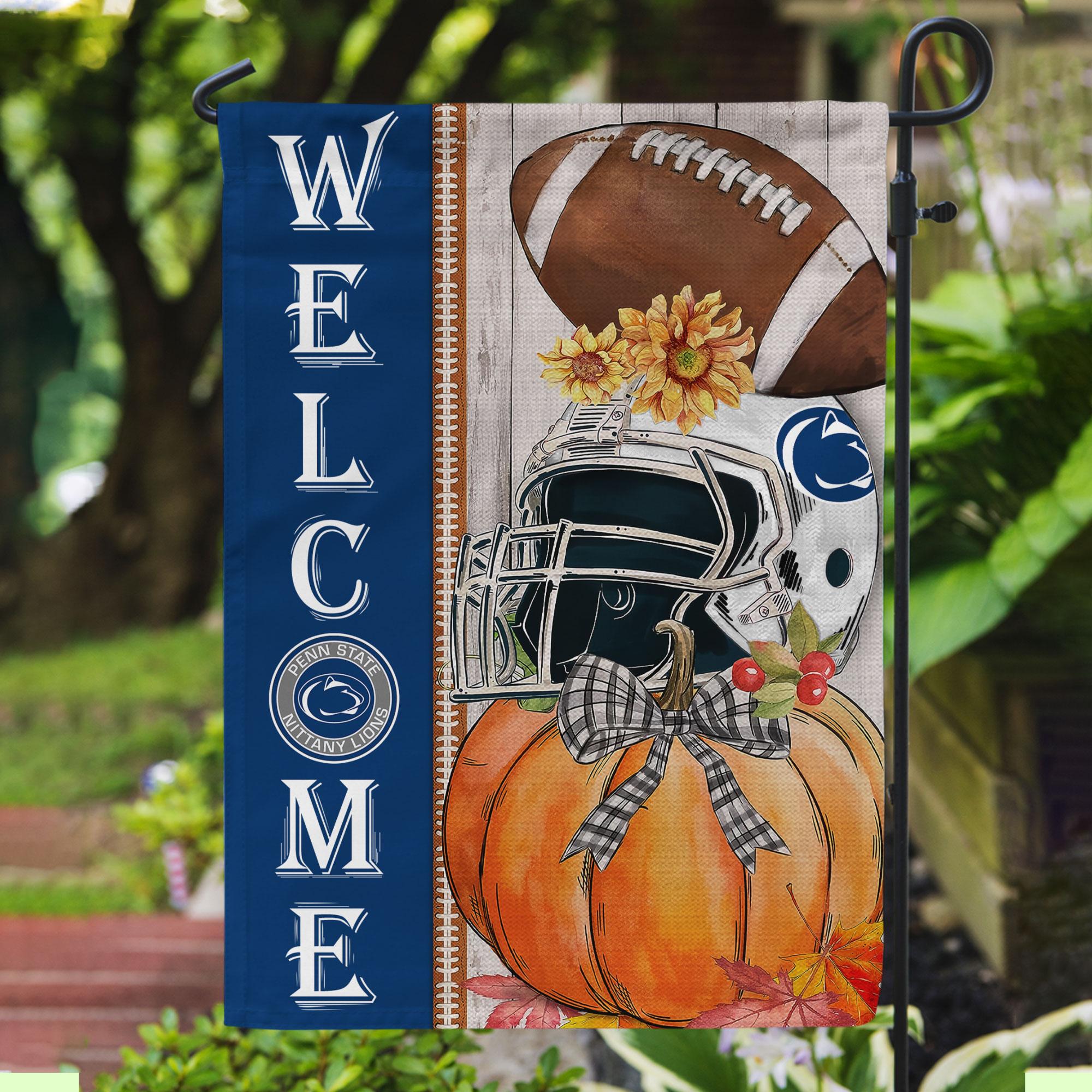 Penn State Nittany Lions Welcome Fall Football Garden Flag – Double Sided Printed - Famjoys Penn State Nittany Lions Welcome Fall Football Garden Flag – Double Sided Printed - Famjoys