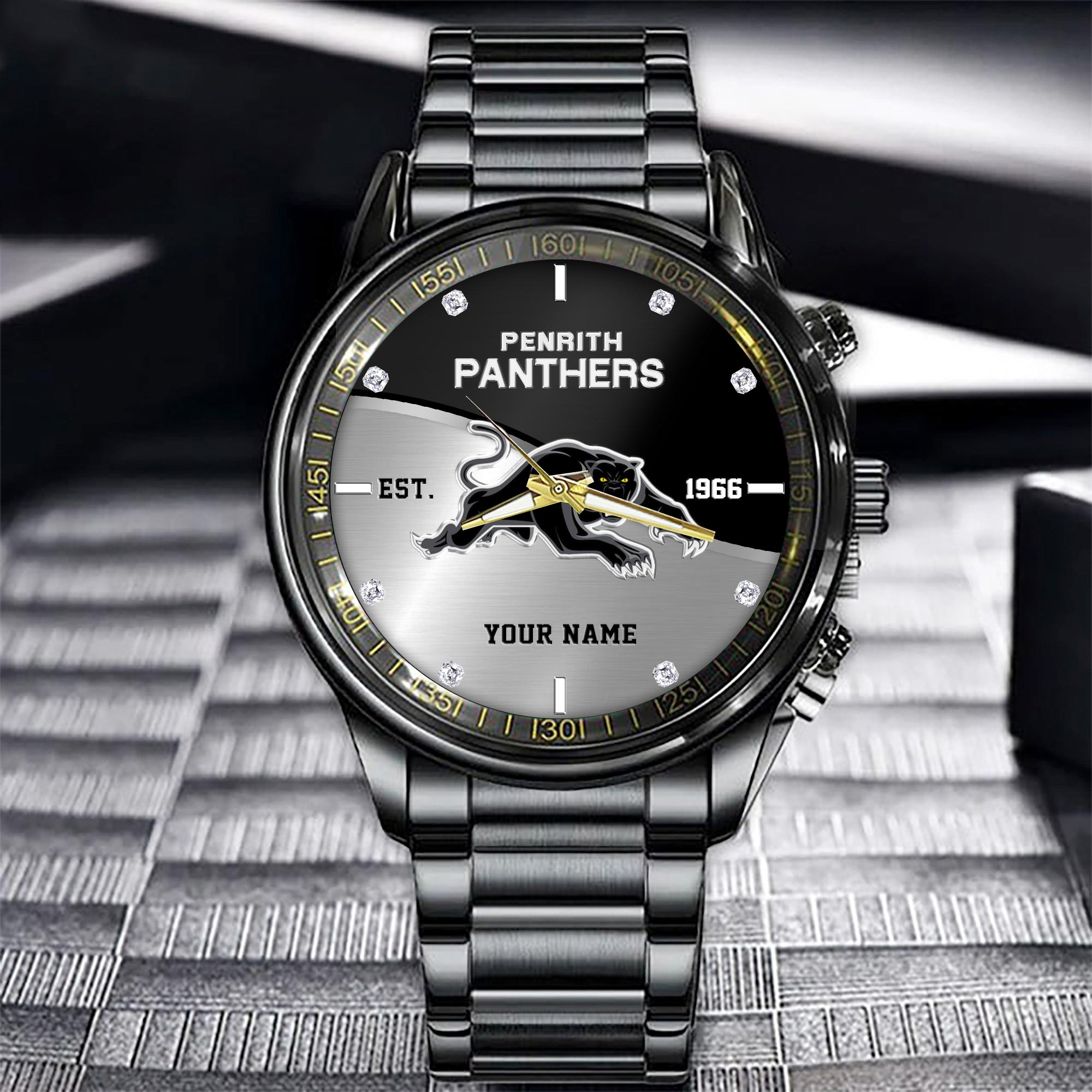 Penrith Panthers Black Fashion Watch Custom Your Name V1 - Famjoys Penrith Panthers Black Fashion Watch Custom Your Name V1 - Famjoys
