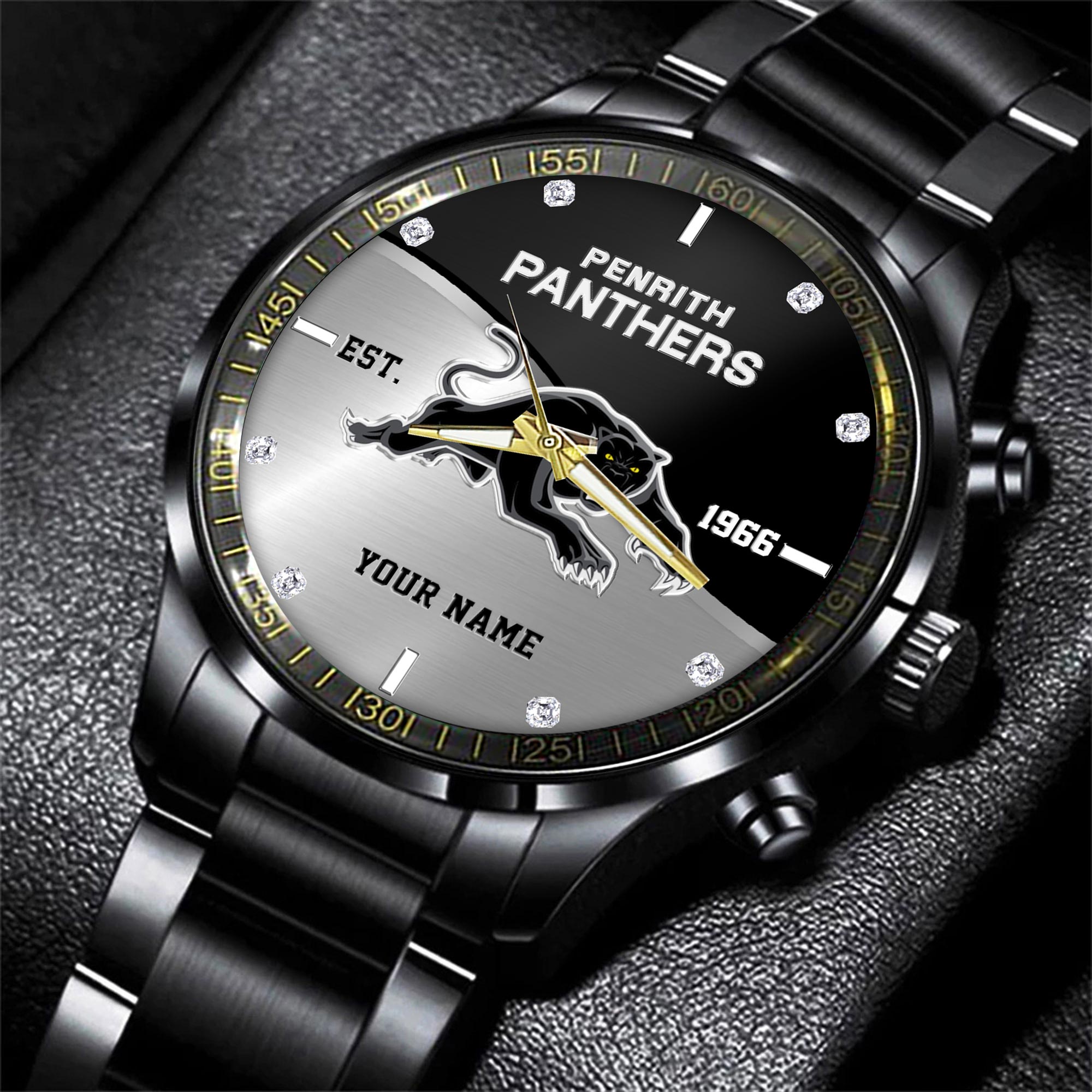 Penrith Panthers Black Fashion Watch Custom Your Name V1 - Famjoys Penrith Panthers Black Fashion Watch Custom Your Name V1 - Famjoys