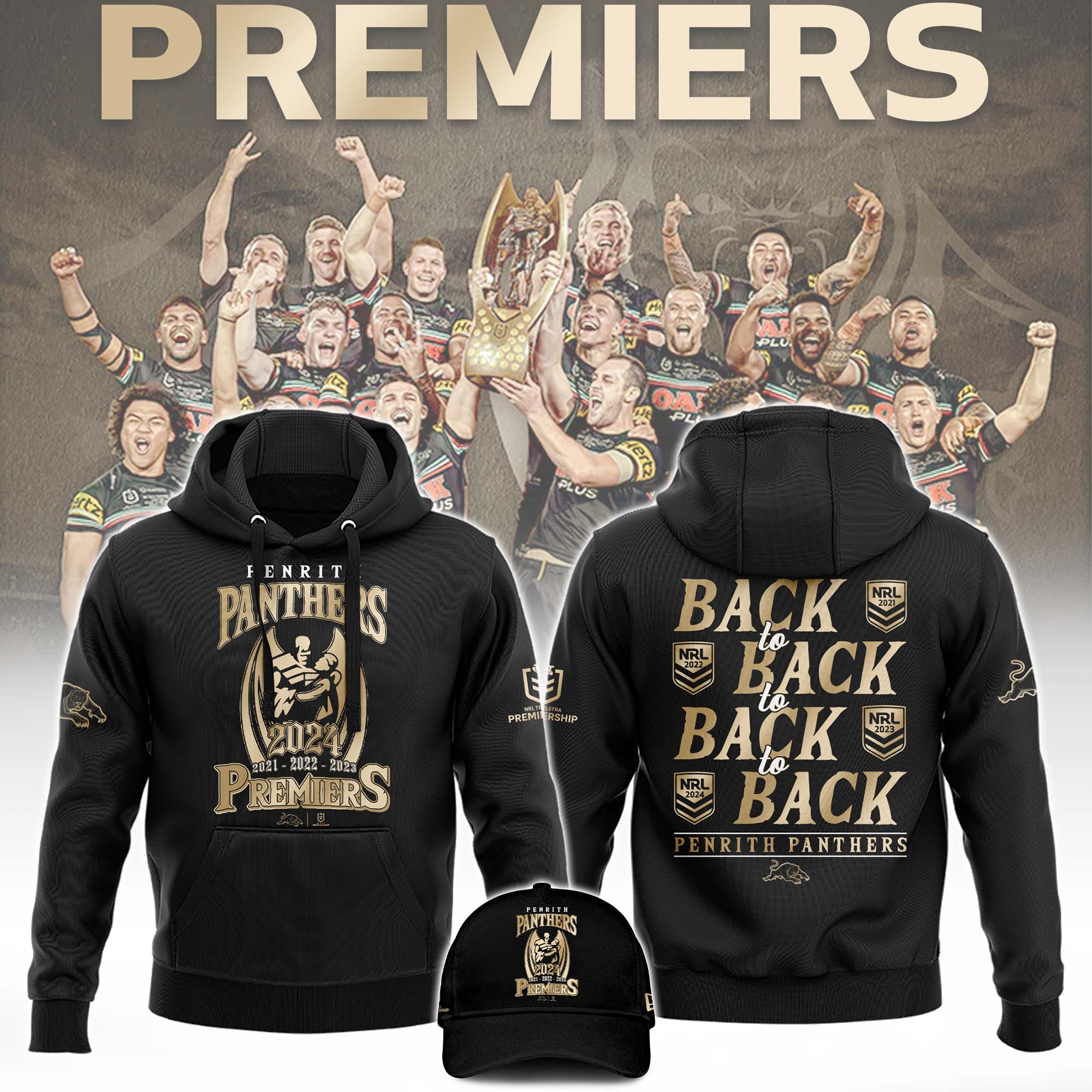Penrith Panthers Hoodie Premiers Gold - Famjoys Penrith Panthers Hoodie Premiers Gold - Famjoys