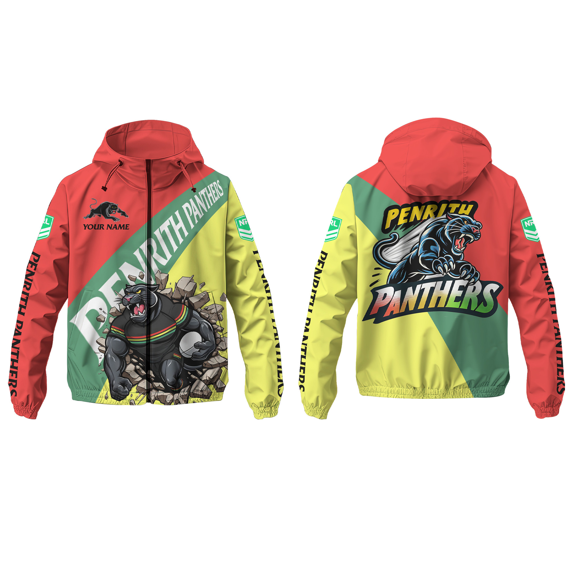 Penrith Panthers Personalized Hooded Wind Jacket – Edition - Famjoys Penrith Panthers Personalized Hooded Wind Jacket – Edition - Famjoys