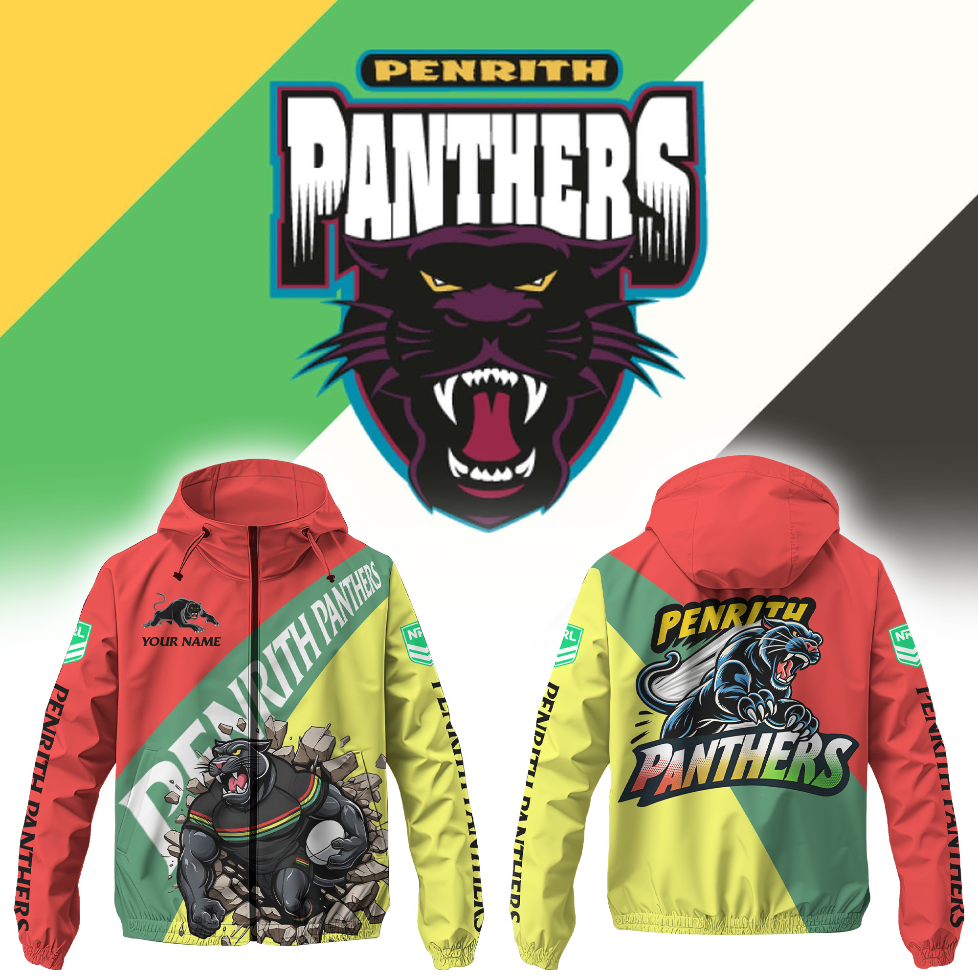 Penrith Panthers Personalized Hooded Wind Jacket – Edition - Famjoys Penrith Panthers Personalized Hooded Wind Jacket – Edition - Famjoys