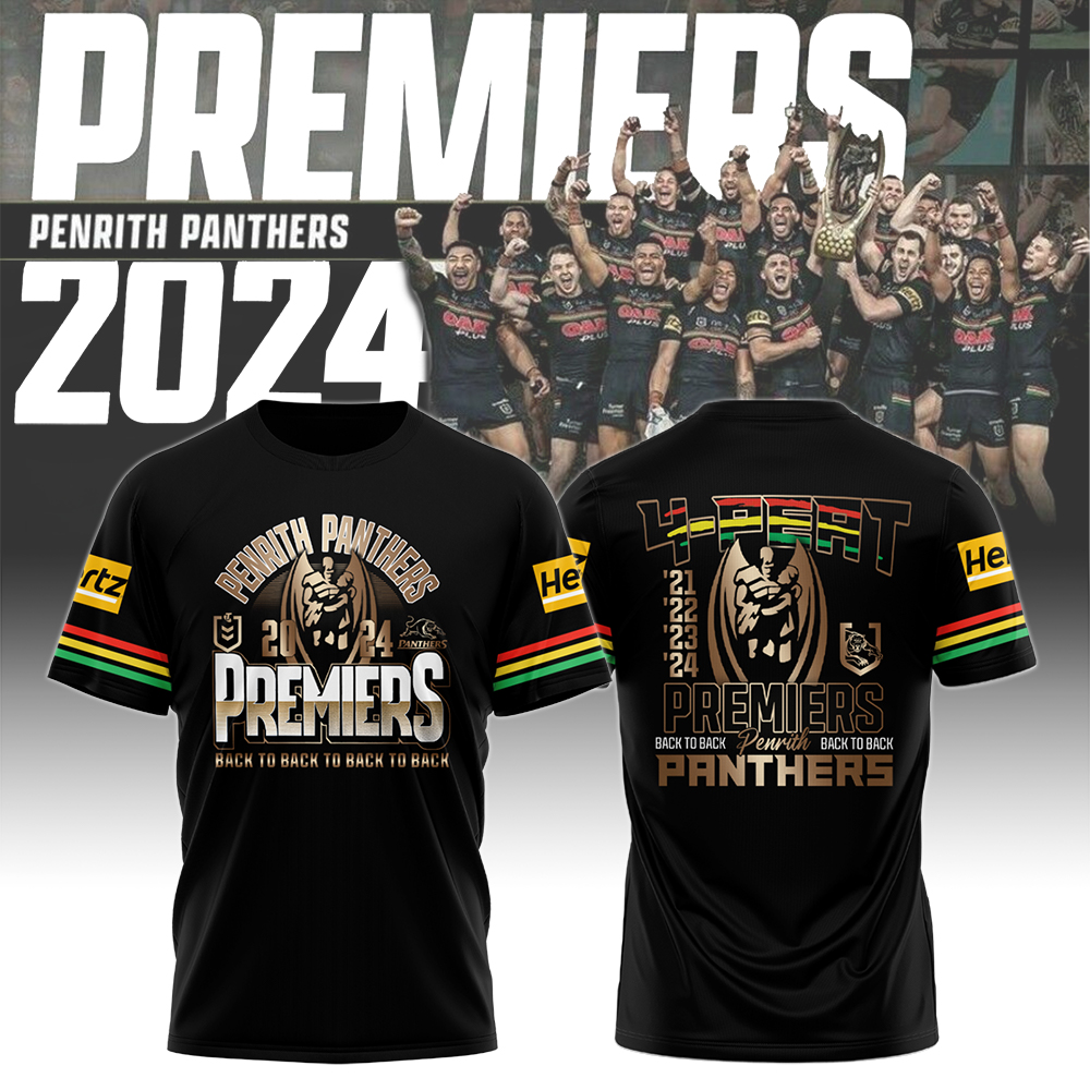 Penrith Panthers Tshirt Premiers Gold - Famjoys Penrith Panthers Tshirt Premiers Gold - Famjoys