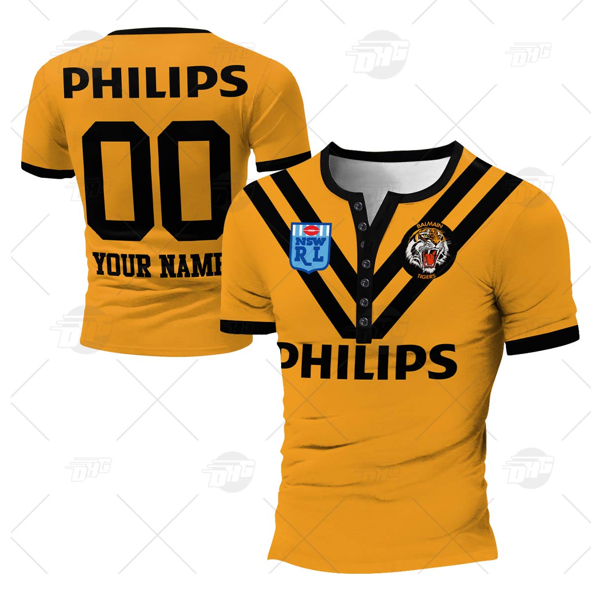 Personalised Balmain Tigers 1989 ARL/NRL Vintage Retro Heritage Henley Shirt Gothic T-shirt - Famjoys Personalised Balmain Tigers 1989 ARL/NRL Vintage Retro Heritage Henley Shirt Gothic T-shirt - Famjoys