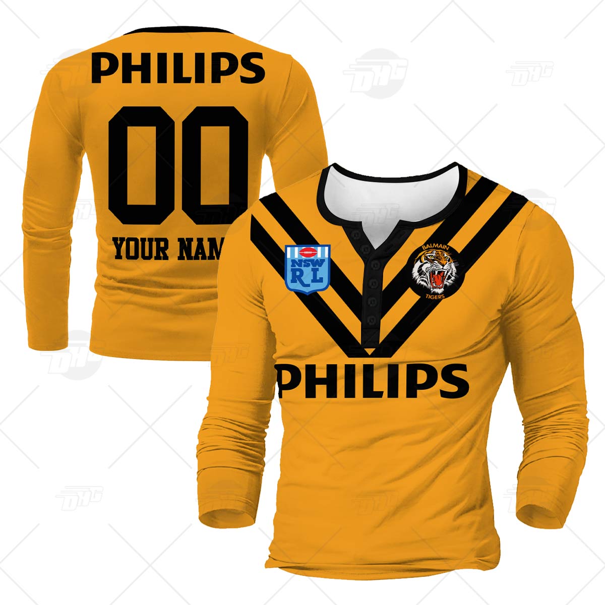 Personalised Balmain Tigers 1989 ARL/NRL Vintage Retro Heritage Henley Shirt Gothic T-shirt - Famjoys Personalised Balmain Tigers 1989 ARL/NRL Vintage Retro Heritage Henley Shirt Gothic T-shirt - Famjoys