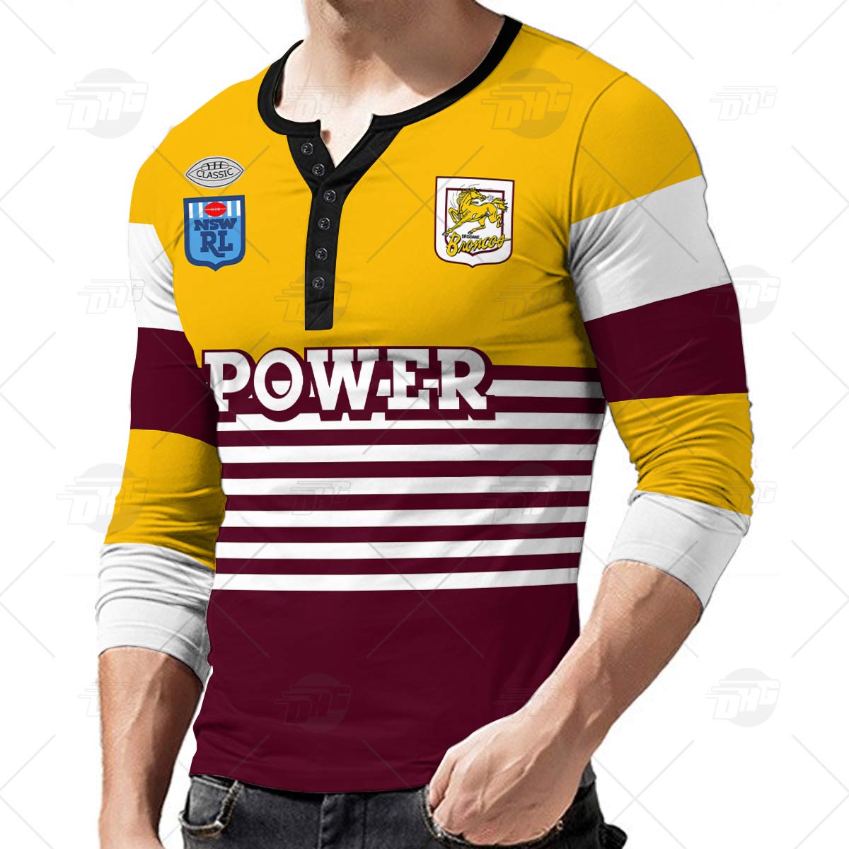 Personalised Brisbane Broncos 1988 ARL/NRL Vintage Retro Heritage Henley Shirt Gothic T-shirt - Famjoys Personalised Brisbane Broncos 1988 ARL/NRL Vintage Retro Heritage Henley Shirt Gothic T-shirt - Famjoys
