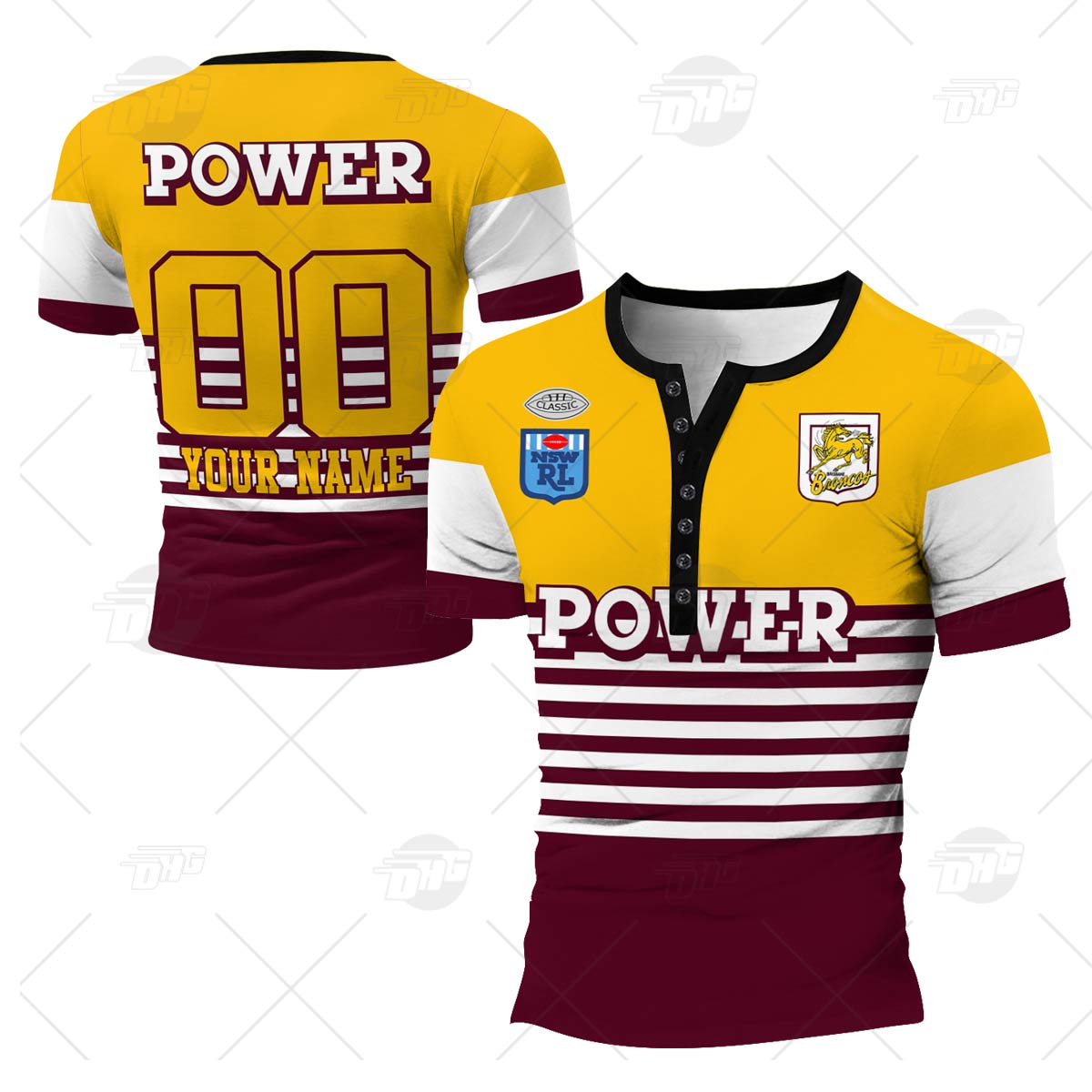 Personalised Brisbane Broncos 1988 ARL/NRL Vintage Retro Heritage Henley Shirt Gothic T-shirt - Famjoys Personalised Brisbane Broncos 1988 ARL/NRL Vintage Retro Heritage Henley Shirt Gothic T-shirt - Famjoys