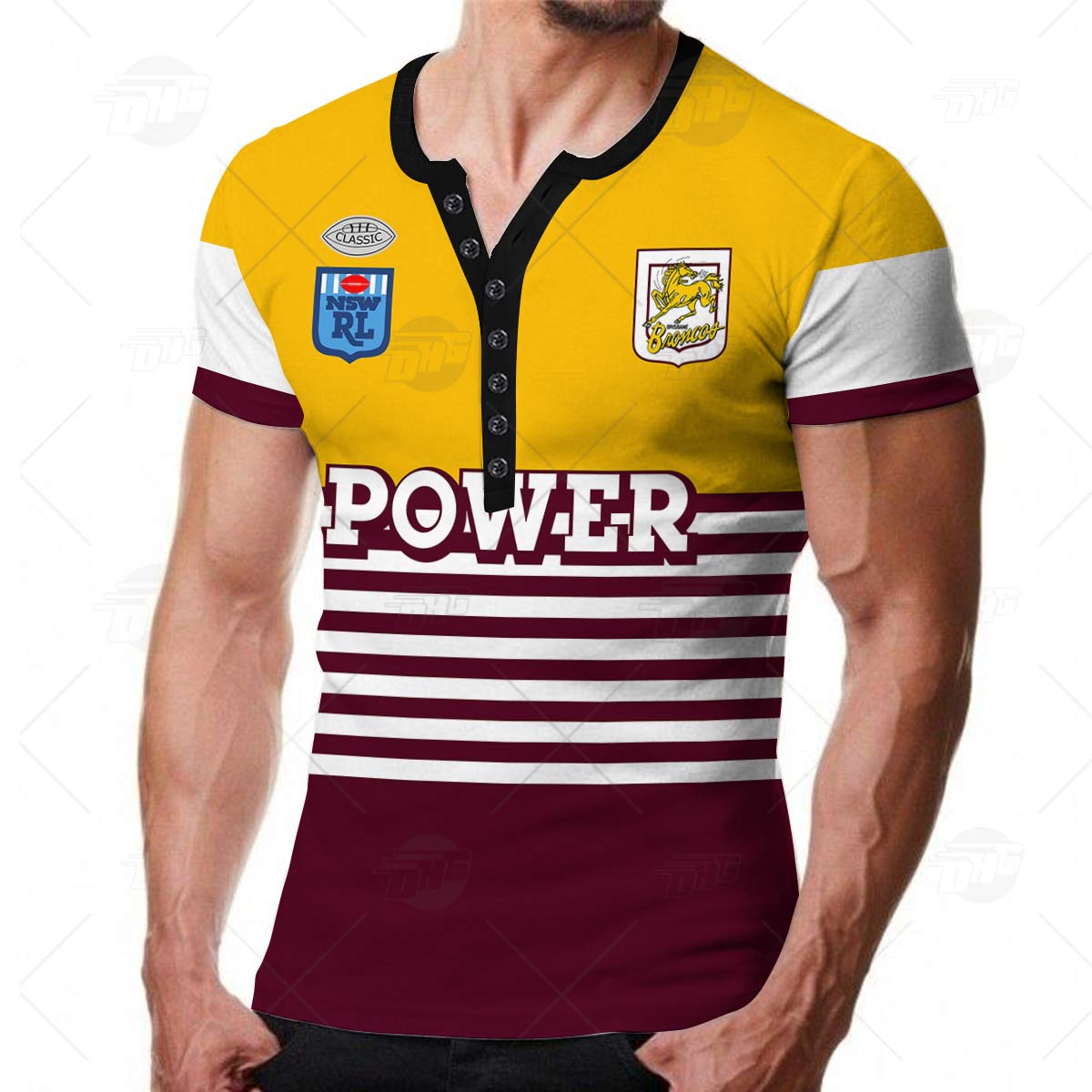 Personalised Brisbane Broncos 1988 ARL/NRL Vintage Retro Heritage Henley Shirt Gothic T-shirt - Famjoys Personalised Brisbane Broncos 1988 ARL/NRL Vintage Retro Heritage Henley Shirt Gothic T-shirt - Famjoys