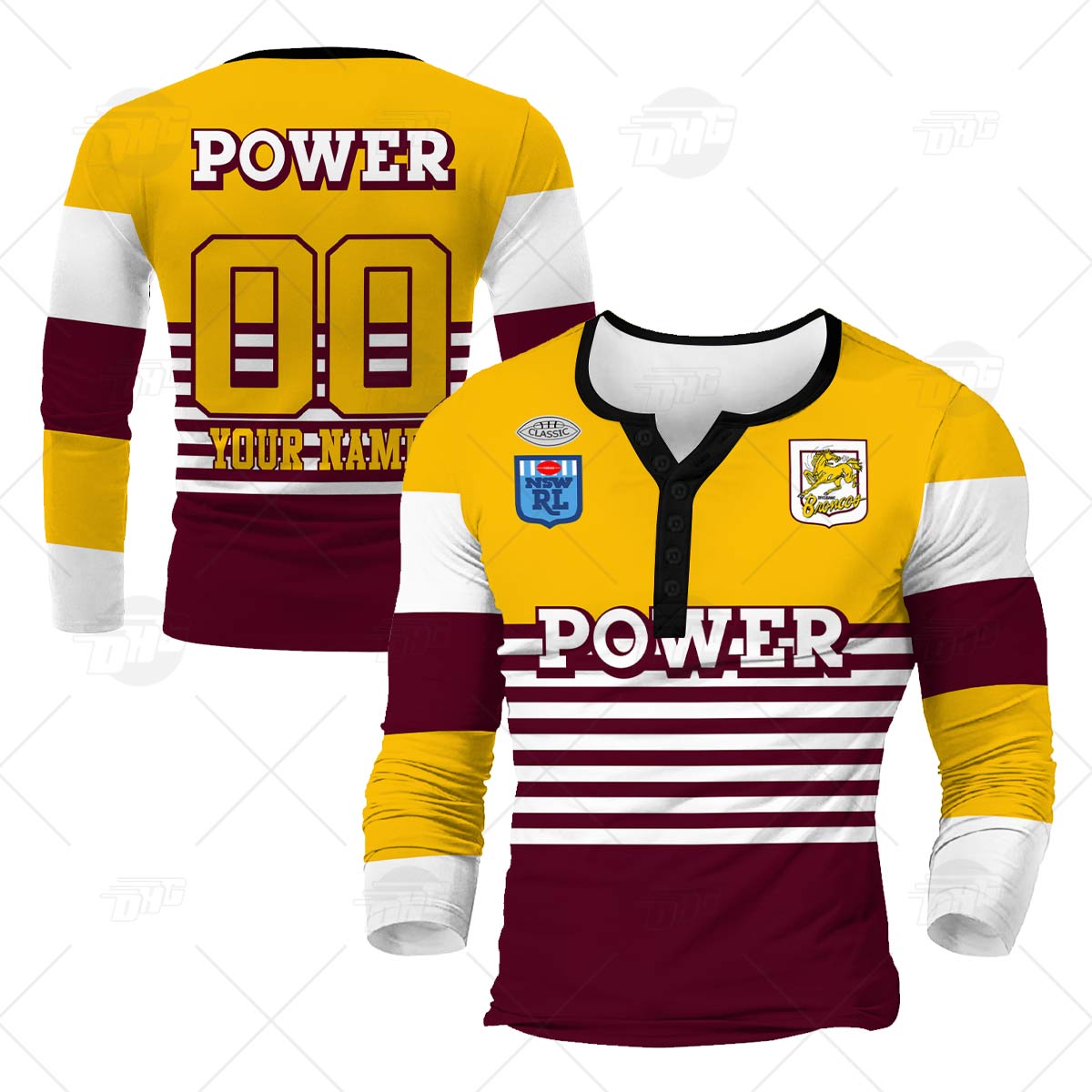 Personalised Brisbane Broncos 1988 ARL/NRL Vintage Retro Heritage Henley Shirt Gothic T-shirt - Famjoys Personalised Brisbane Broncos 1988 ARL/NRL Vintage Retro Heritage Henley Shirt Gothic T-shirt - Famjoys