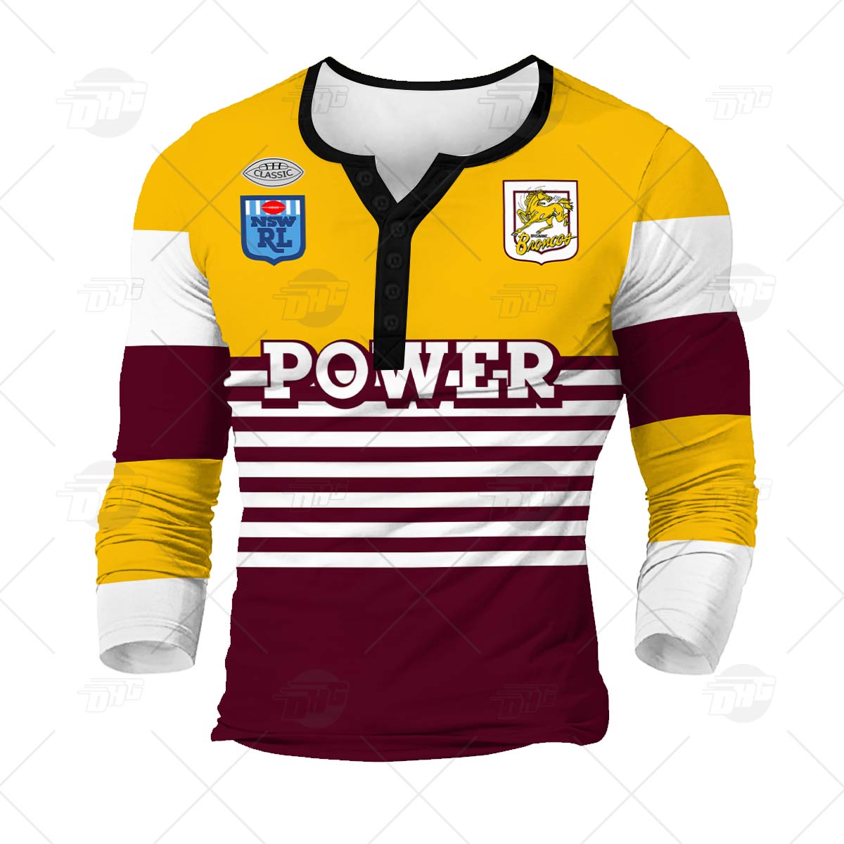 Personalised Brisbane Broncos 1988 ARL/NRL Vintage Retro Heritage Henley Shirt Gothic T-shirt - Famjoys Personalised Brisbane Broncos 1988 ARL/NRL Vintage Retro Heritage Henley Shirt Gothic T-shirt - Famjoys
