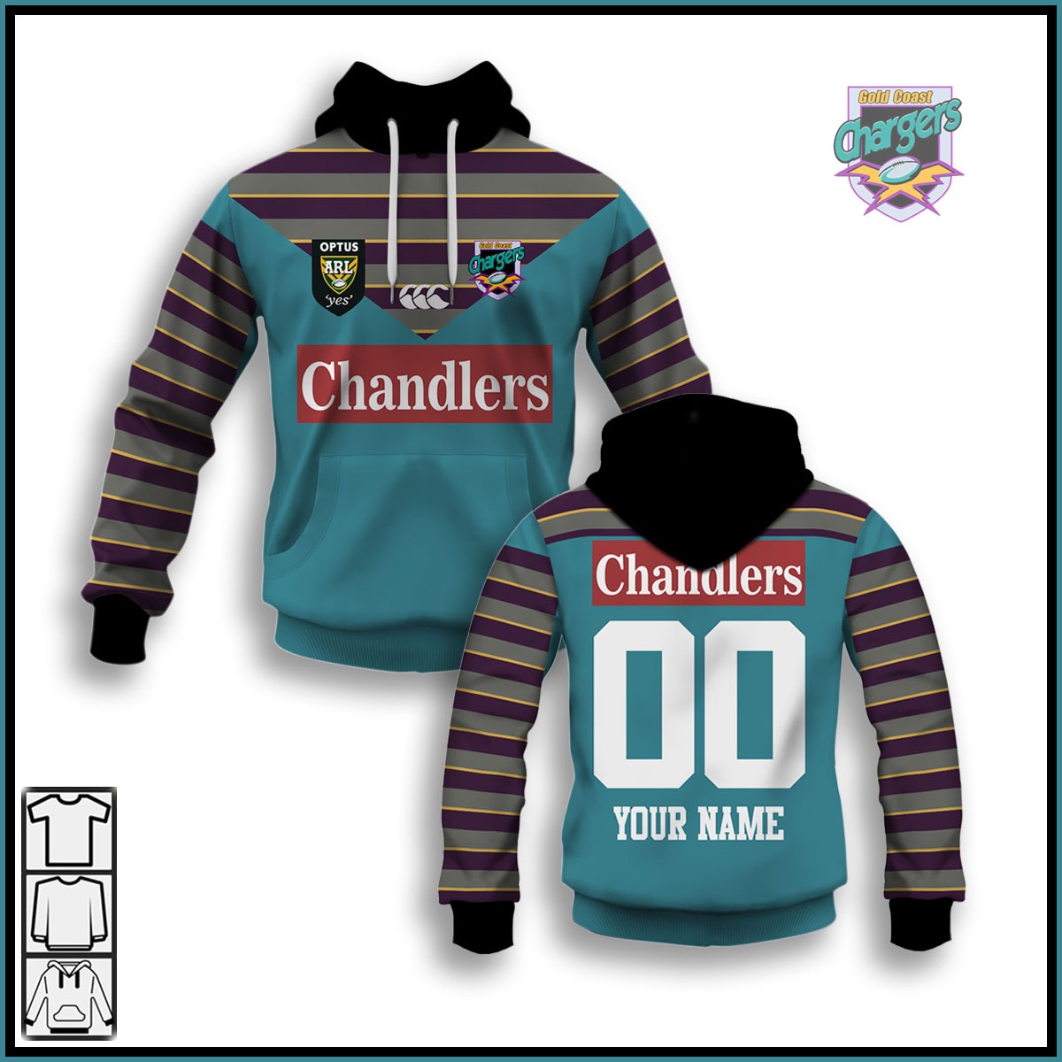 Personalised Gold Coast Chargers ARL/NRL 1997 Home - Famjoys Personalised Gold Coast Chargers ARL/NRL 1997 Home - Famjoys