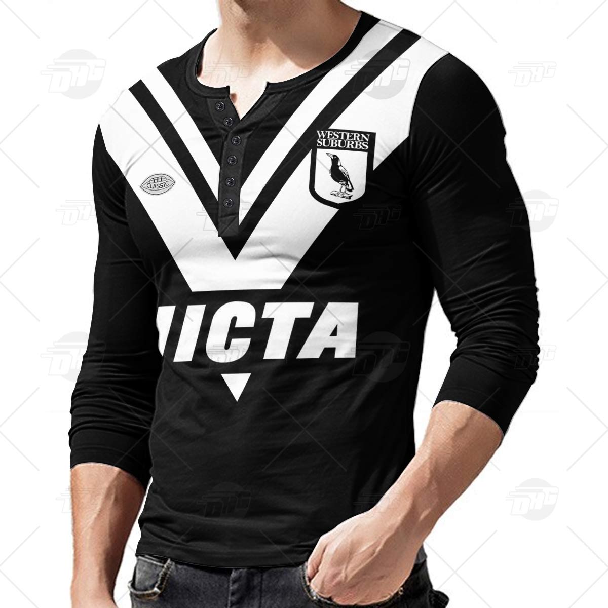 Personalised Western Suburbs Magpies 1978 ARL/NRL Vintage Retro Henley Shirt Gothic T-shirt - Famjoys Personalised Western Suburbs Magpies 1978 ARL/NRL Vintage Retro Henley Shirt Gothic T-shirt - Famjoys