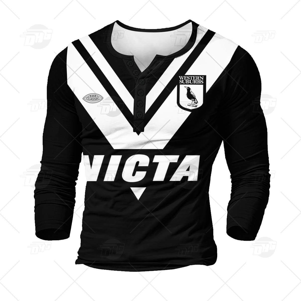 Personalised Western Suburbs Magpies 1978 ARL/NRL Vintage Retro Henley Shirt Gothic T-shirt - Famjoys Personalised Western Suburbs Magpies 1978 ARL/NRL Vintage Retro Henley Shirt Gothic T-shirt - Famjoys
