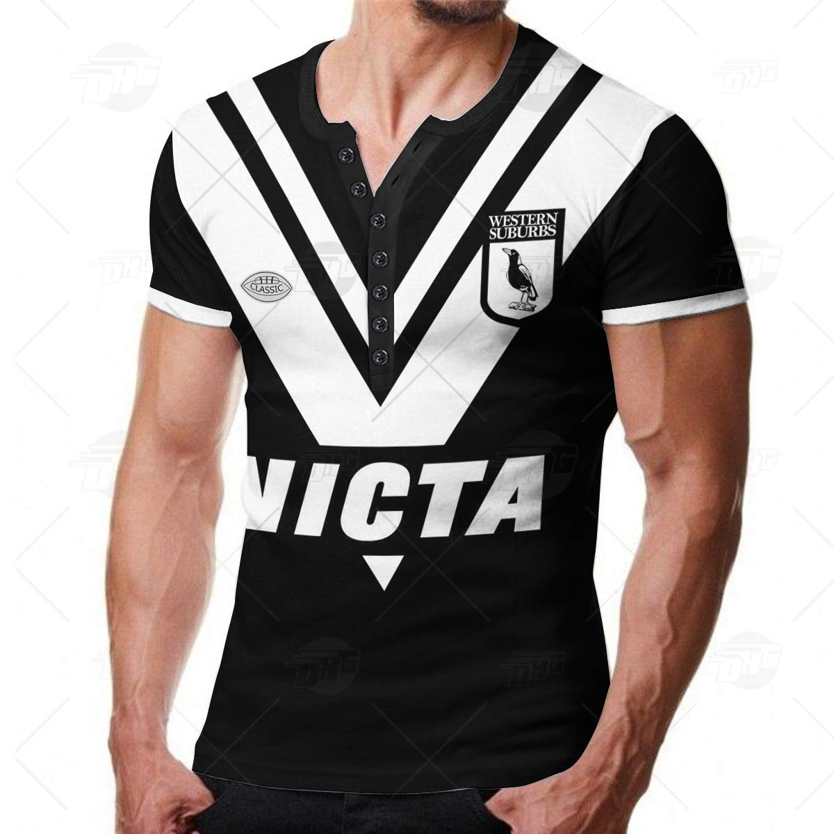 Personalised Western Suburbs Magpies 1978 ARL/NRL Vintage Retro Henley Shirt Gothic T-shirt - Famjoys Personalised Western Suburbs Magpies 1978 ARL/NRL Vintage Retro Henley Shirt Gothic T-shirt - Famjoys