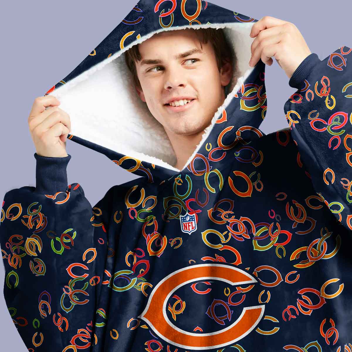 Personalize Chicago Bears Hoodie Blanket - Famjoys Personalize Chicago Bears Hoodie Blanket - Famjoys