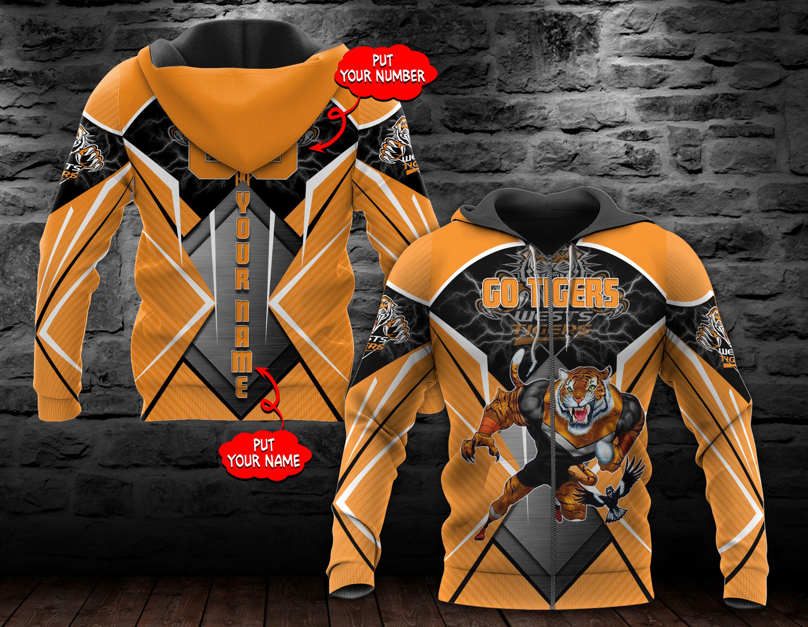 Personalized 3D Hoodie Wests Tigers Nrl Custom Name 3D All Over Printed Hoodie - Famjoys Personalized 3D Hoodie Wests Tigers Nrl Custom Name 3D All Over Printed Hoodie - Famjoys