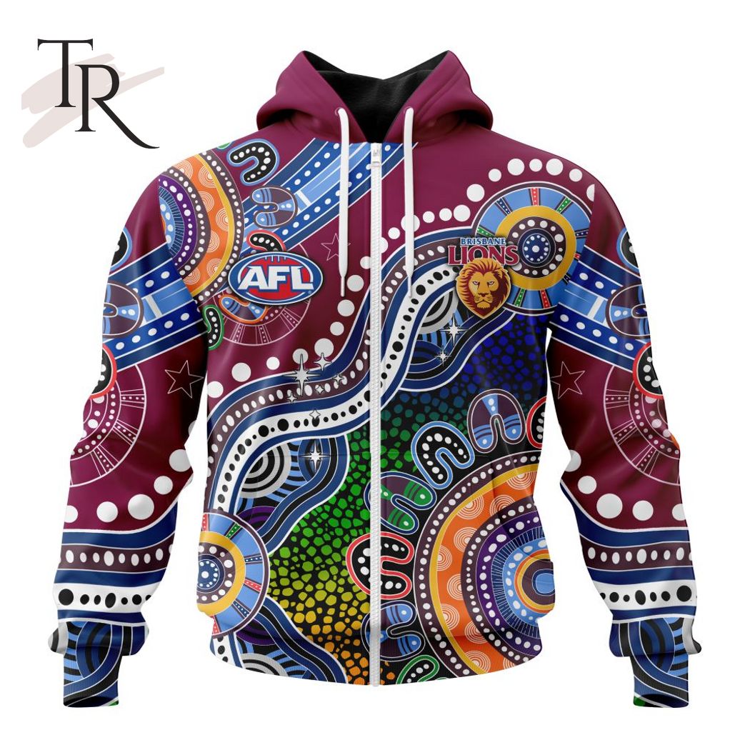 Personalized AFL Brisbane Lions Special Indigenous Design Hoodie 3D - Famjoys Personalized AFL Brisbane Lions Special Indigenous Design Hoodie 3D - Famjoys
