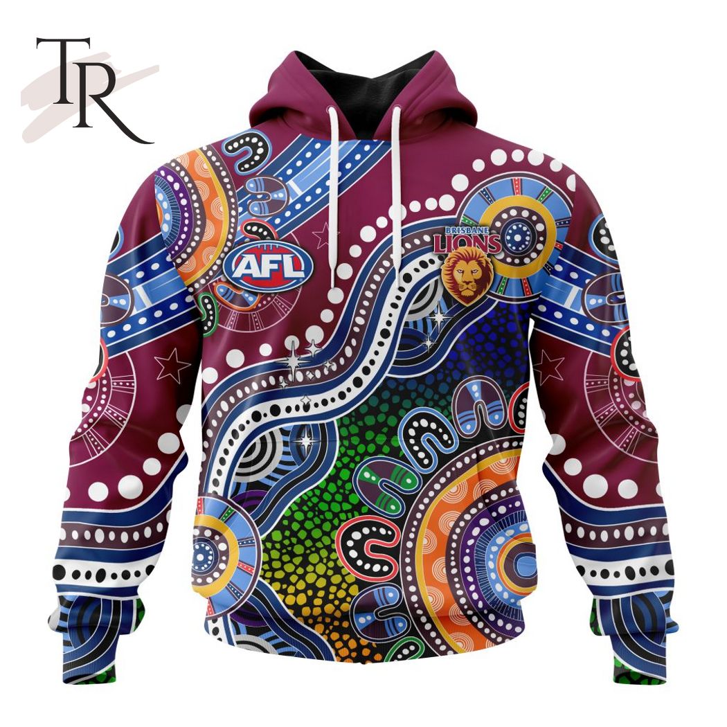 Personalized AFL Brisbane Lions Special Indigenous Design Hoodie 3D - Famjoys Personalized AFL Brisbane Lions Special Indigenous Design Hoodie 3D - Famjoys