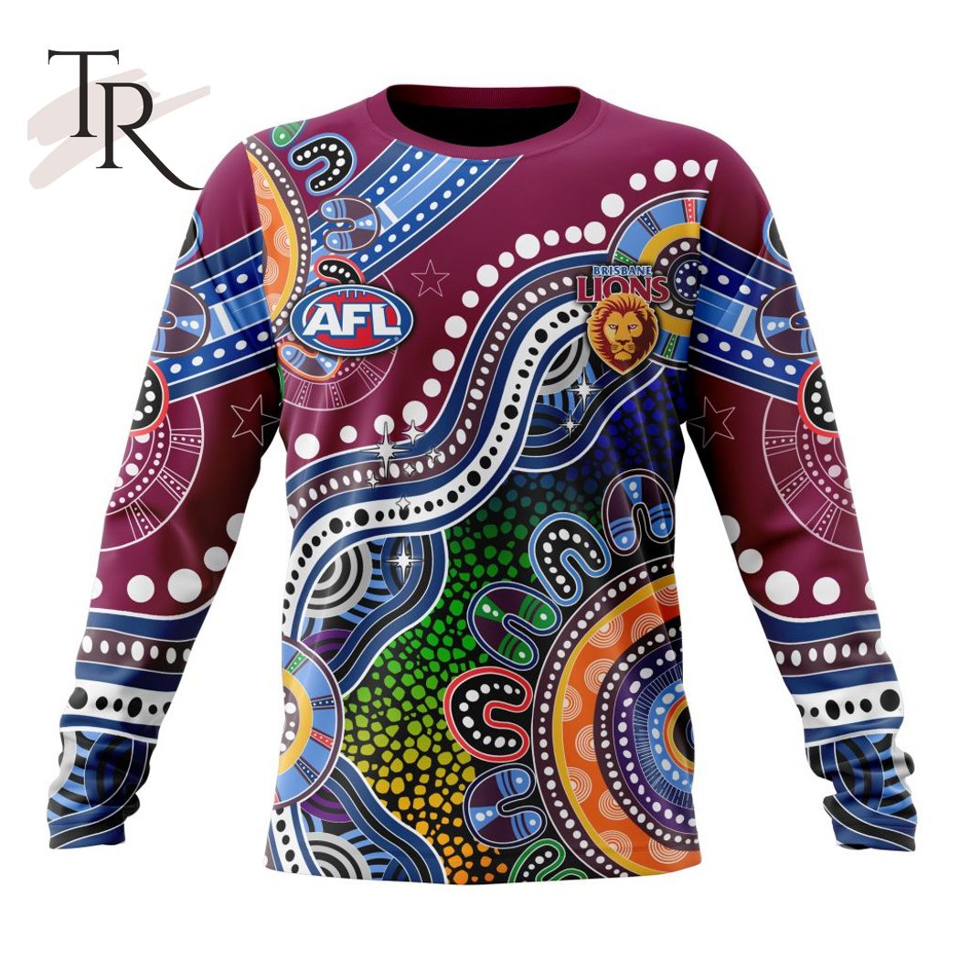 Personalized AFL Brisbane Lions Special Indigenous Design Hoodie 3D - Famjoys Personalized AFL Brisbane Lions Special Indigenous Design Hoodie 3D - Famjoys