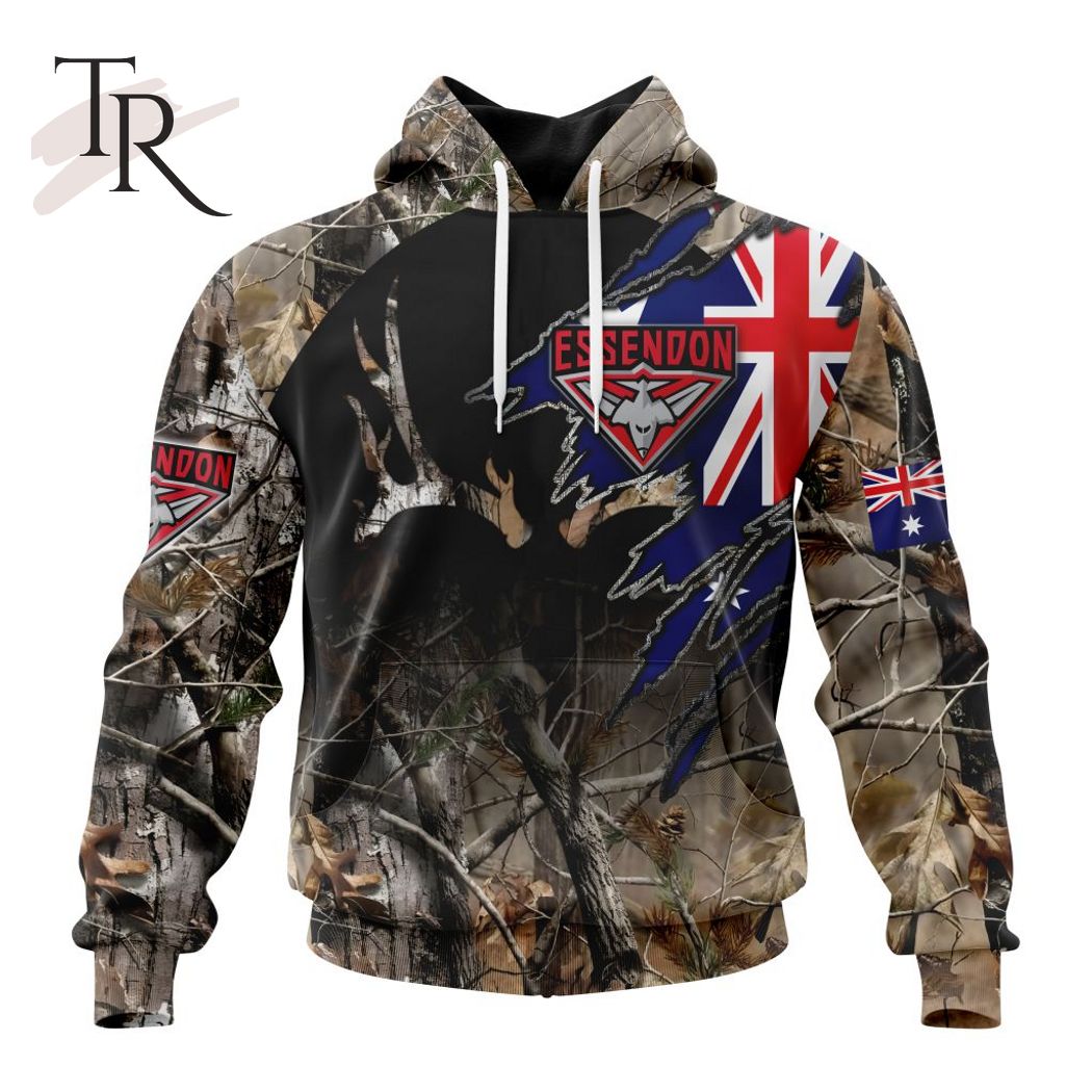 Personalized AFL Essendon Football Club Special Camo Realtree Hunting Hoodie 3D - Famjoys Personalized AFL Essendon Football Club Special Camo Realtree Hunting Hoodie 3D - Famjoys