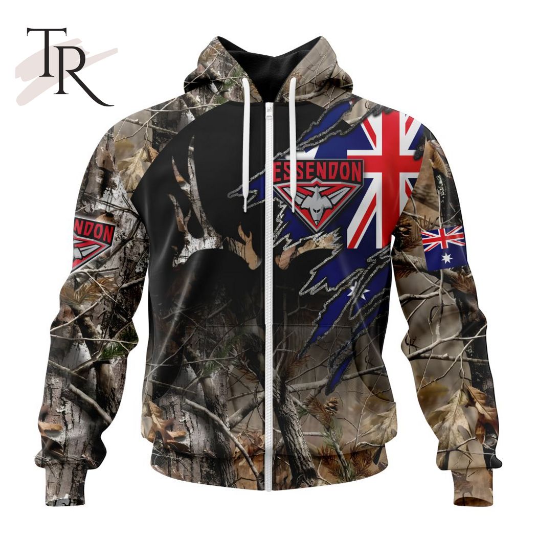 Personalized AFL Essendon Football Club Special Camo Realtree Hunting Hoodie 3D - Famjoys Personalized AFL Essendon Football Club Special Camo Realtree Hunting Hoodie 3D - Famjoys