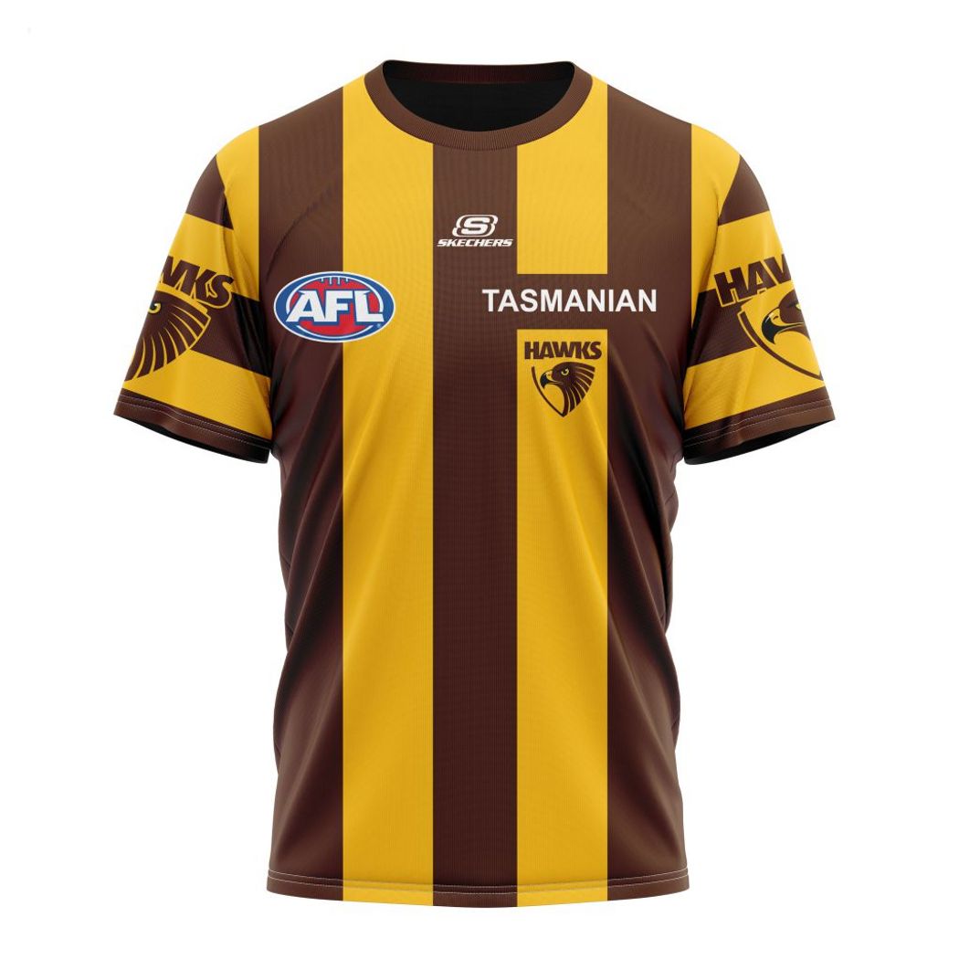 Personalized AFL Hawthorn Football Club Home Kits 2023 T-Shirt - Famjoys Personalized AFL Hawthorn Football Club Home Kits 2023 T-Shirt - Famjoys