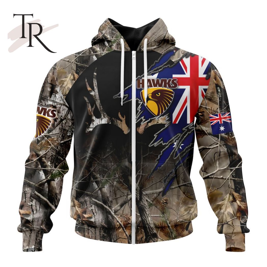 Personalized AFL Hawthorn Football Club Special Camo Realtree Hunting Hoodie 3D - Famjoys Personalized AFL Hawthorn Football Club Special Camo Realtree Hunting Hoodie 3D - Famjoys