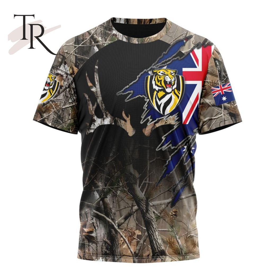 Personalized AFL Richmond Tigers Special Camo Realtree Hunting Hoodie 3D - Famjoys Personalized AFL Richmond Tigers Special Camo Realtree Hunting Hoodie 3D - Famjoys