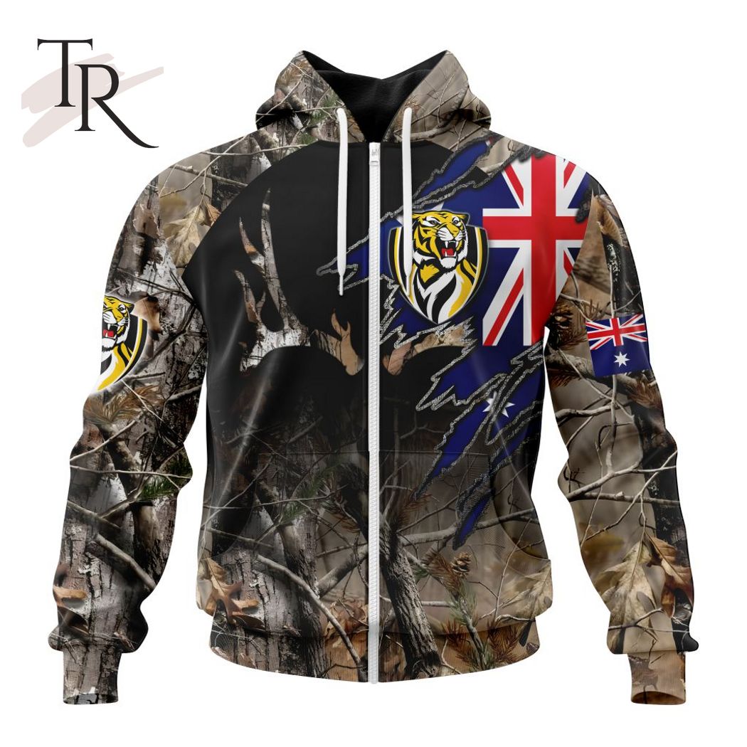 Personalized AFL Richmond Tigers Special Camo Realtree Hunting Hoodie 3D - Famjoys Personalized AFL Richmond Tigers Special Camo Realtree Hunting Hoodie 3D - Famjoys