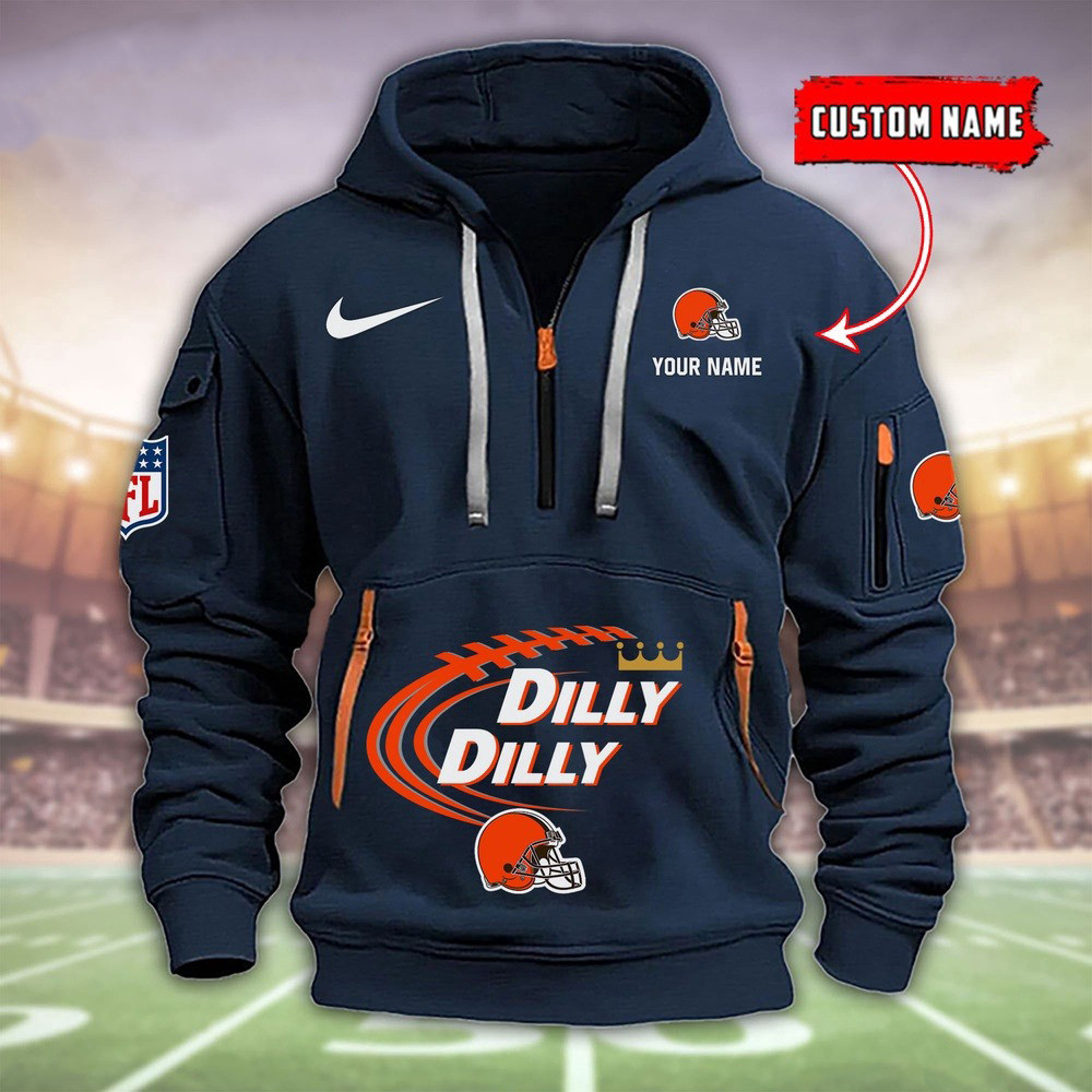 Personalized Cleveland Browns Dilly Dilly Football Quarter Half Zip Hoodie Fans Merch - Famjoys Personalized Cleveland Browns Dilly Dilly Football Quarter Half Zip Hoodie Fans Merch - Famjoys