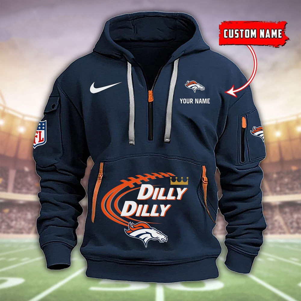 Personalized Denver Broncos Dilly Dilly Football Quarter Half Zip Hoodie For Fans Merch - Famjoys Personalized Denver Broncos Dilly Dilly Football Quarter Half Zip Hoodie For Fans Merch - Famjoys